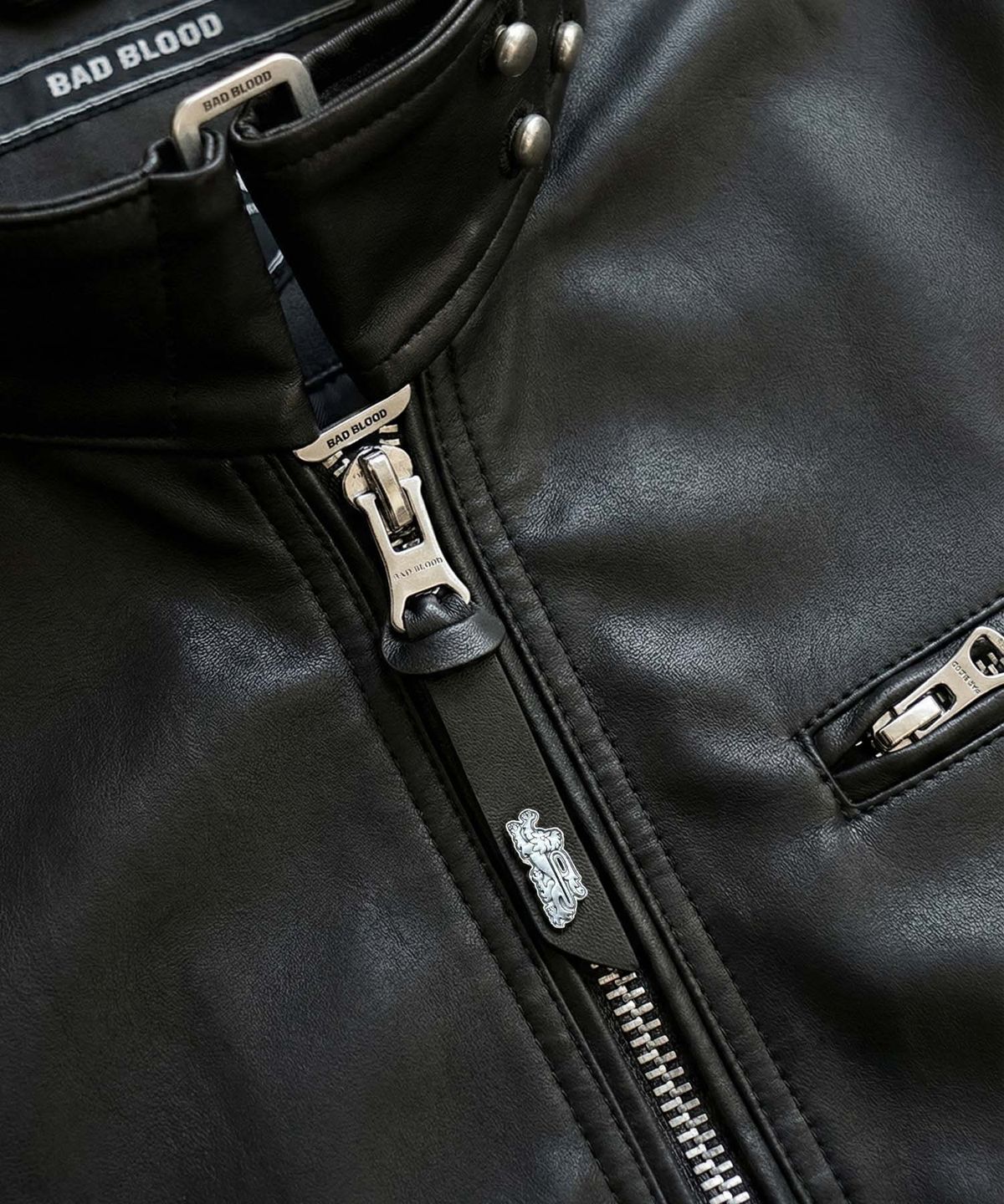배드블러드(BADBLOOD) Spina High-Neck Jacket - Black Leather