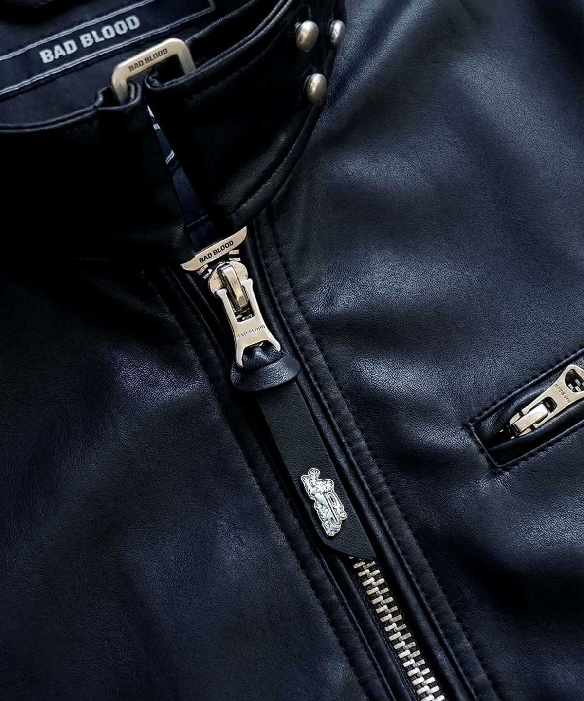 배드블러드(BADBLOOD) Spina High-Neck Jacket - Navy Leather