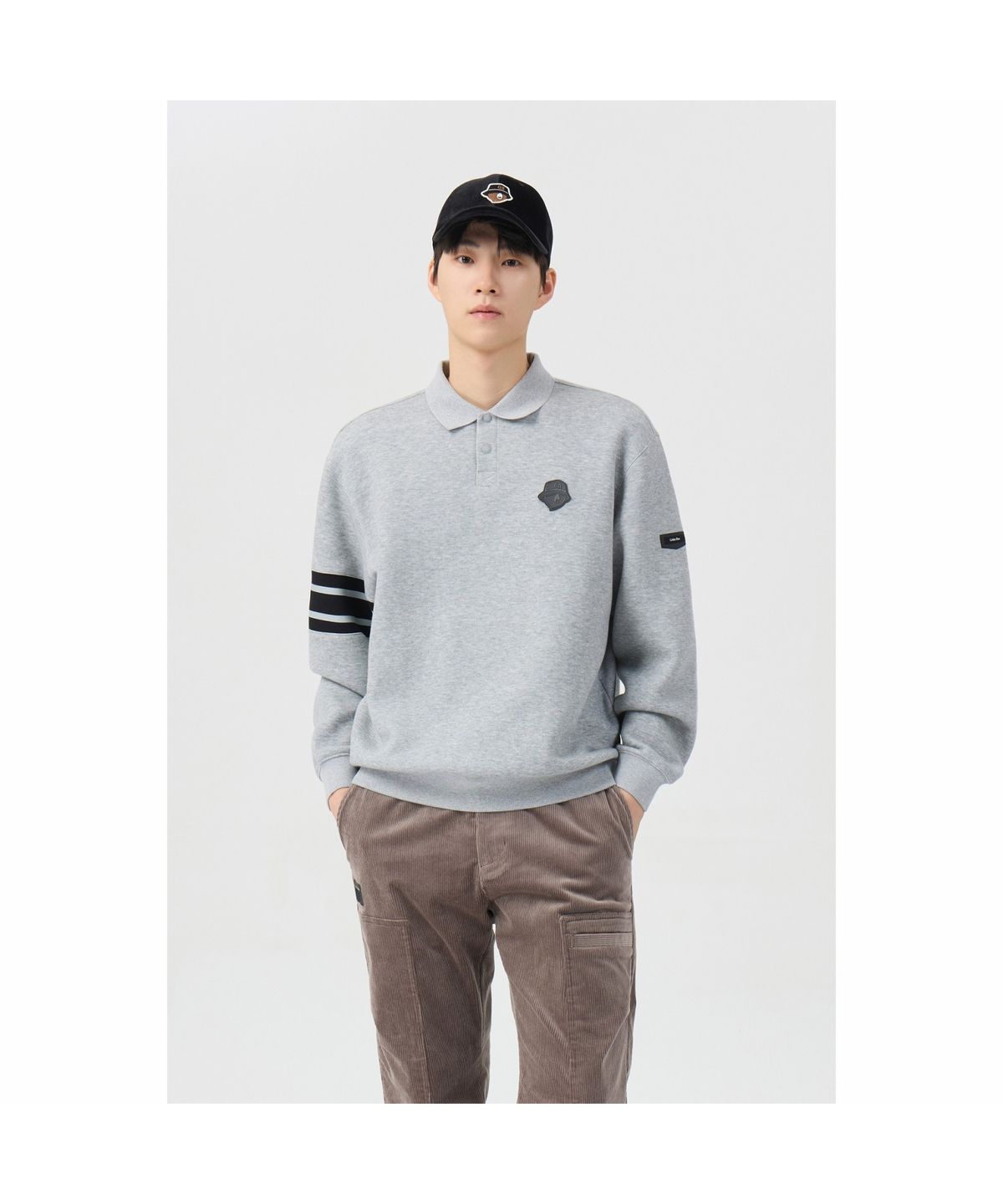 골든베어(GOLDEN BEAR) (남성) Border Line Sleeves Collar Sweatshirt G4TAW26201GYX