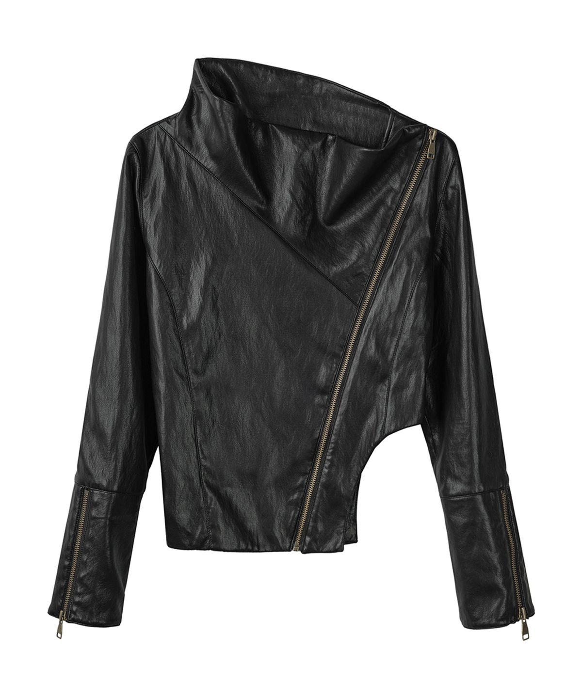필세(PHILCE) Fluid Leather Jacket, Black