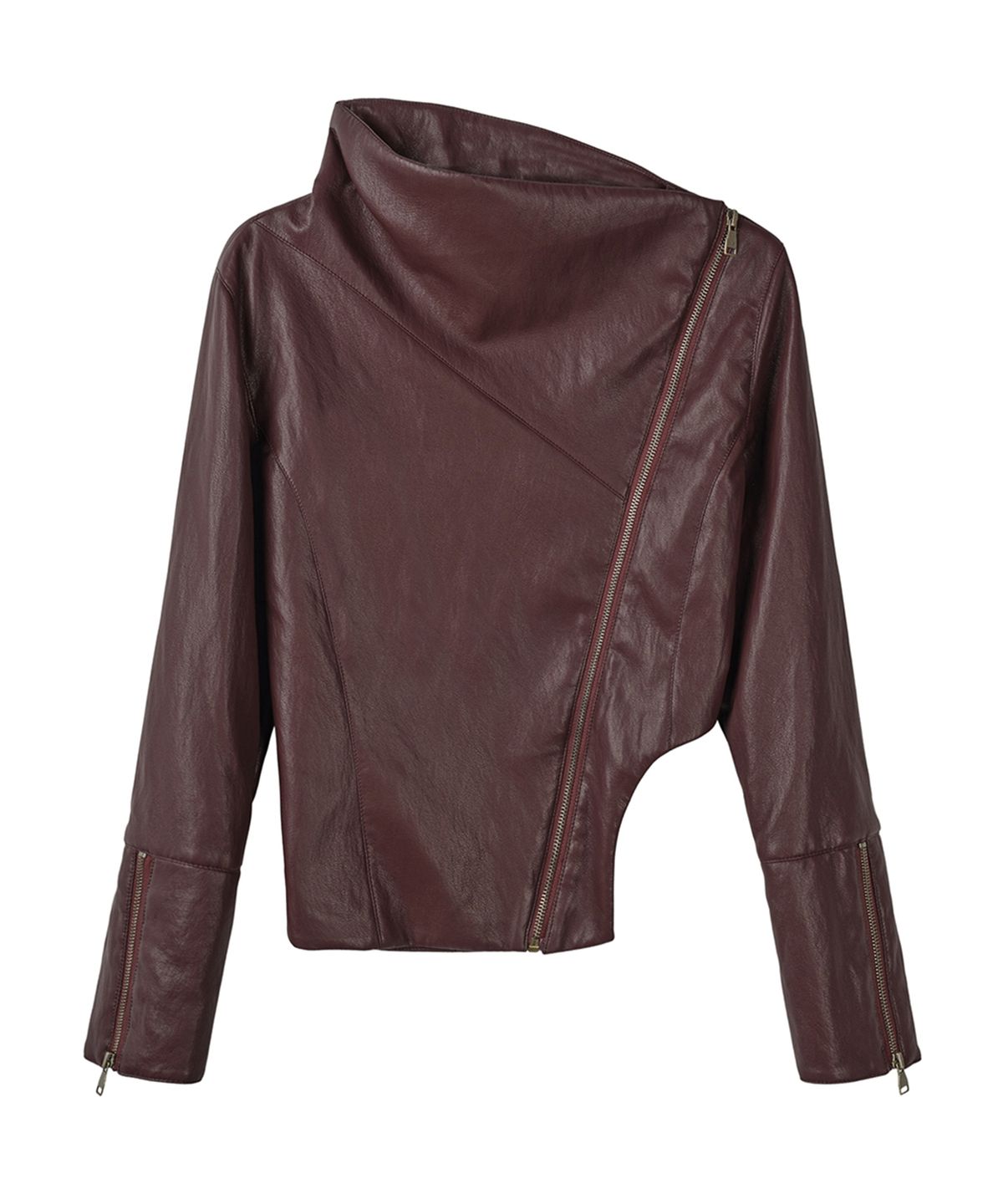 필세(PHILCE) Fluid Leather Jacket, Burgundy