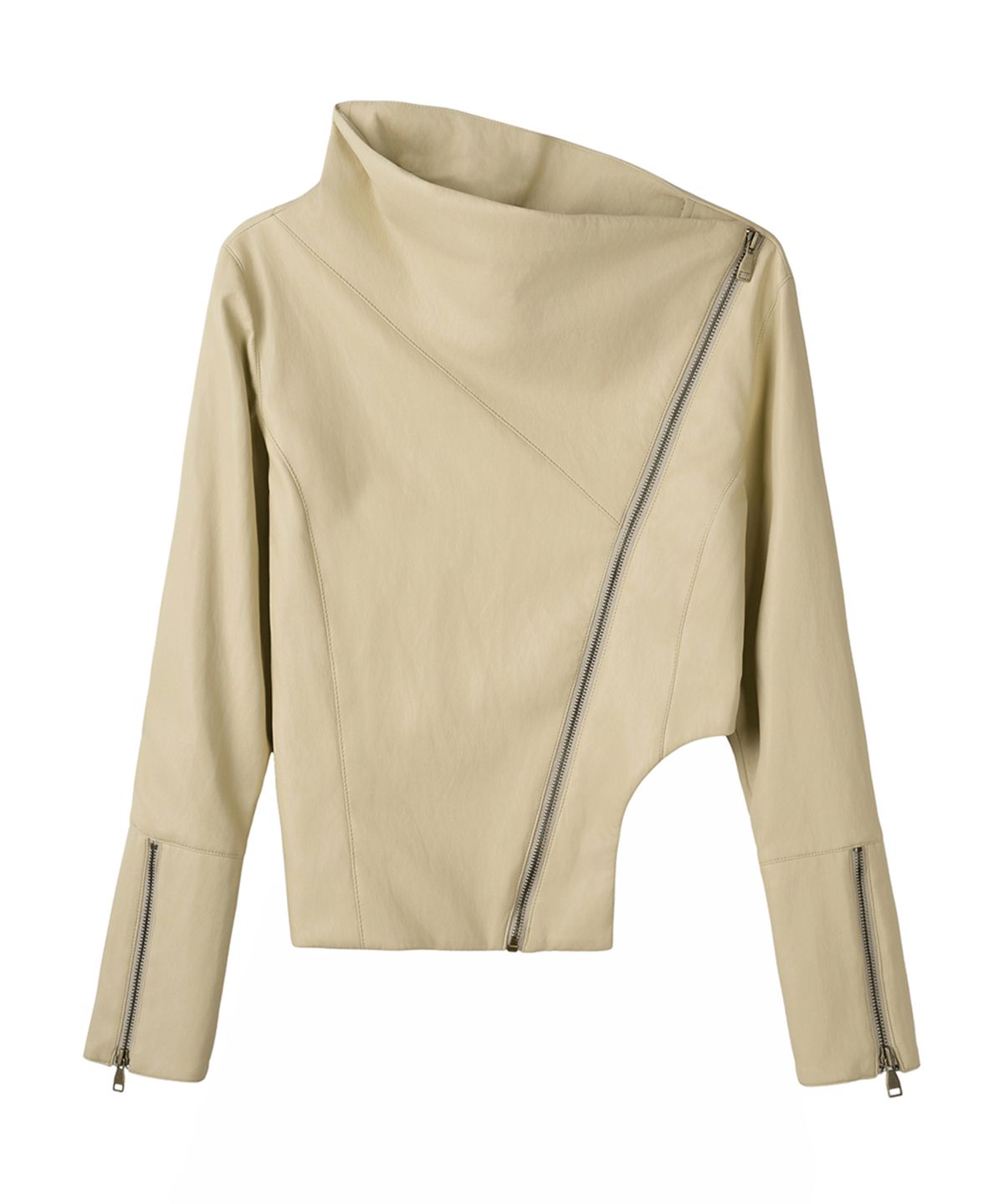 필세(PHILCE) Fluid Leather Jacket, Yellow Beige