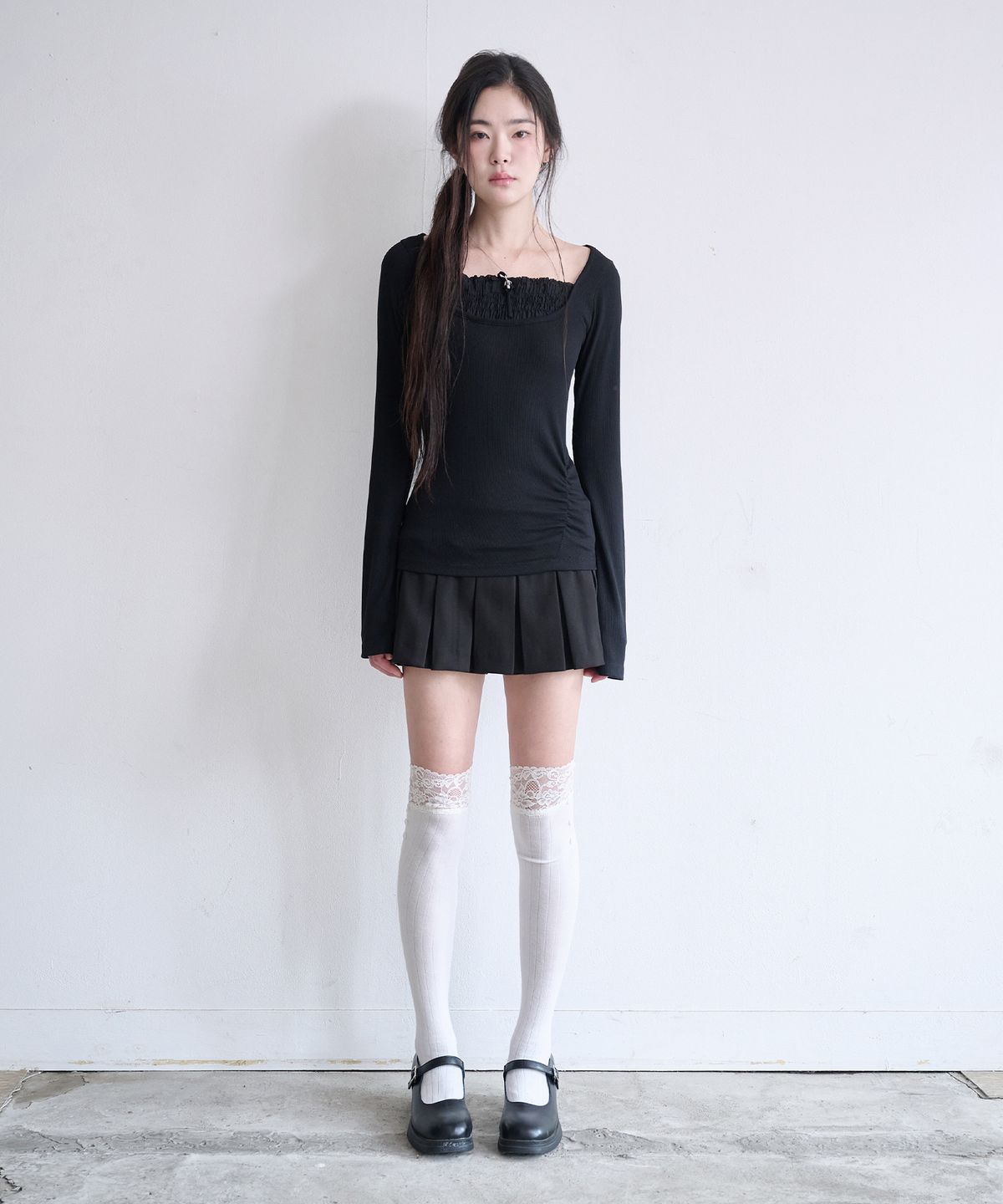 레이즈미야(REISE MIYA) 아이린 레이스 레이어드 탑 [BLACK]