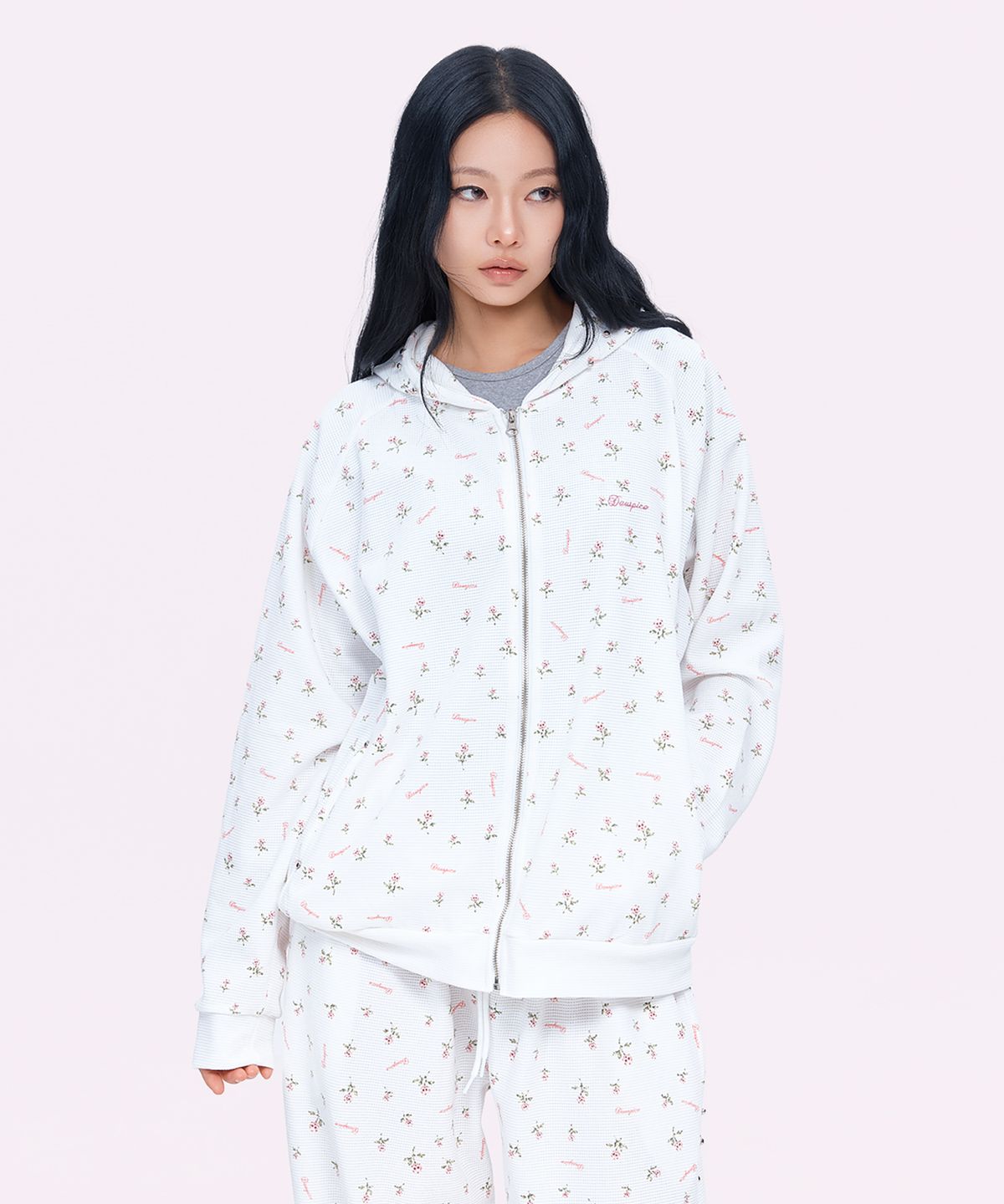 디오스피스(DAUSPICE) (DUC) Waffle Relaxed Fit Zip-up Hoodie Flower