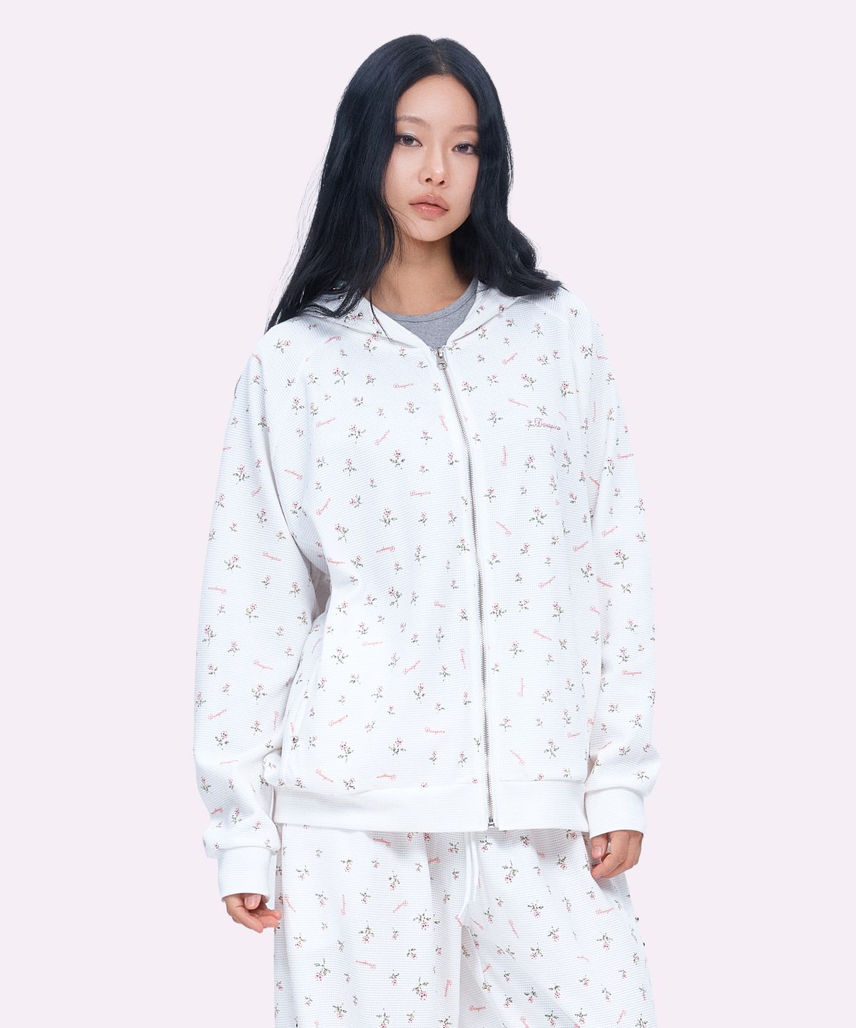 디오스피스(DAUSPICE) (DUC) Waffle Relaxed Fit Zip-up Hoodie Flower
