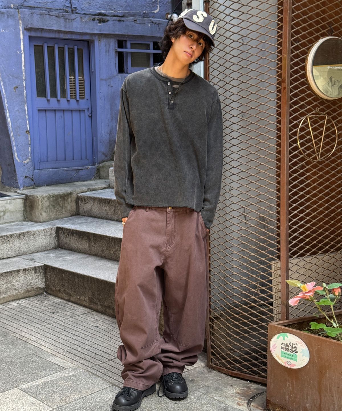 스켈리웩(SCALLYWAG) 가먼트 다잉 커브드 코튼 팬츠[페이드버건디]
