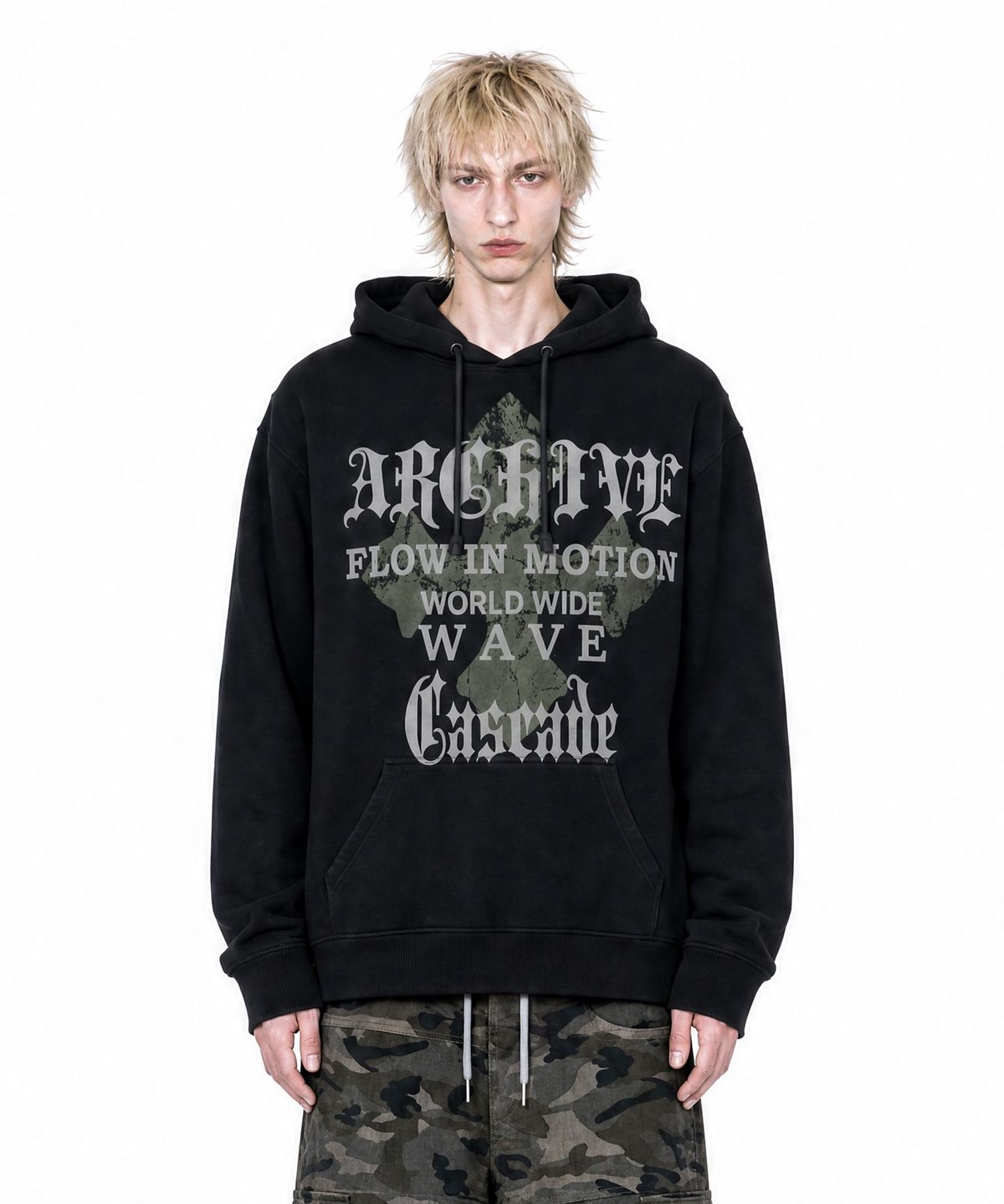 아이돈워너셀(IDWS) Wave Cross Hoodie Black