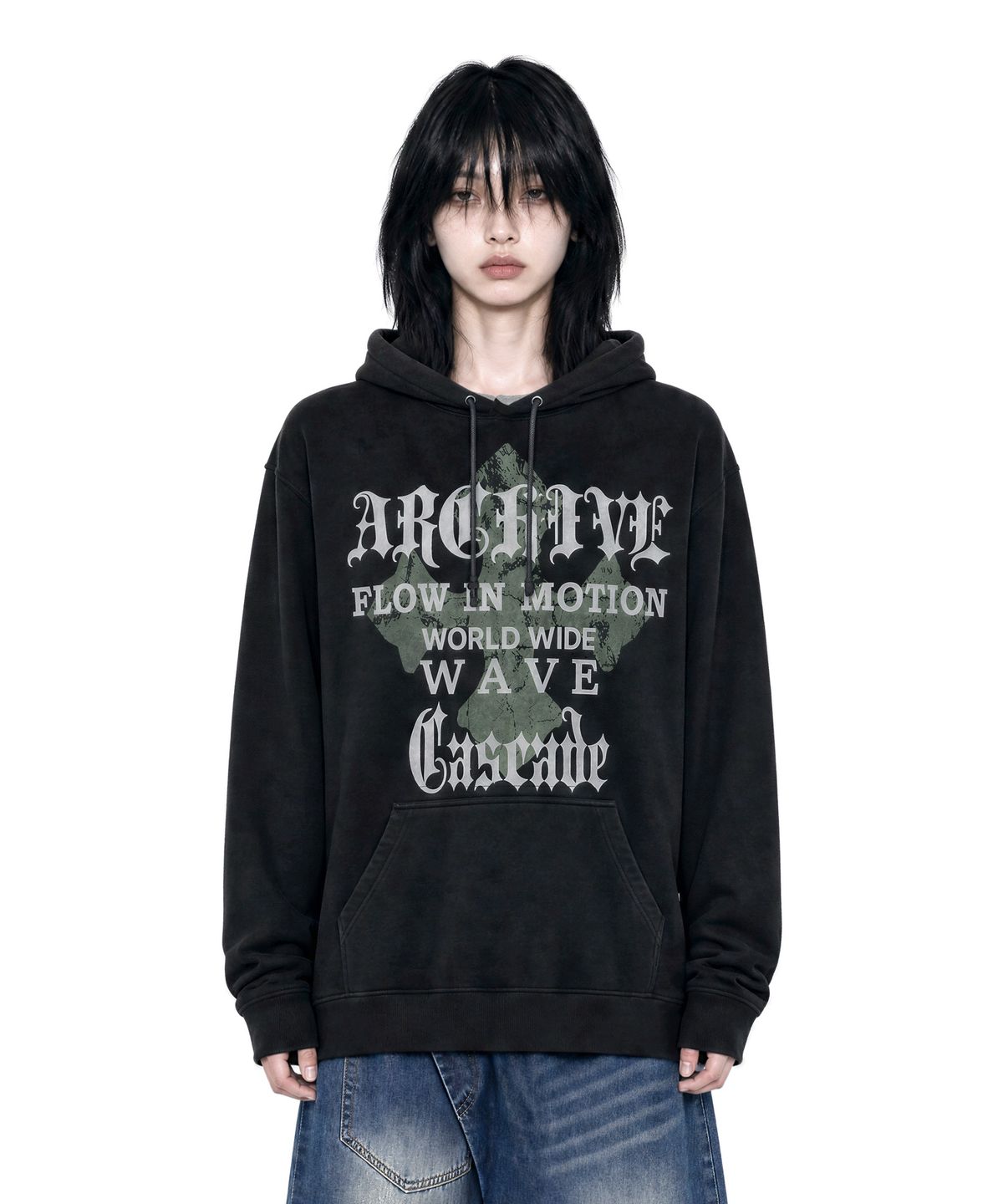 아이돈워너셀(IDWS) Wave Cross Hoodie Black