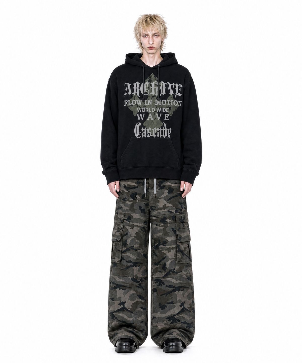 아이돈워너셀(IDWS) Wave Cross Hoodie Black