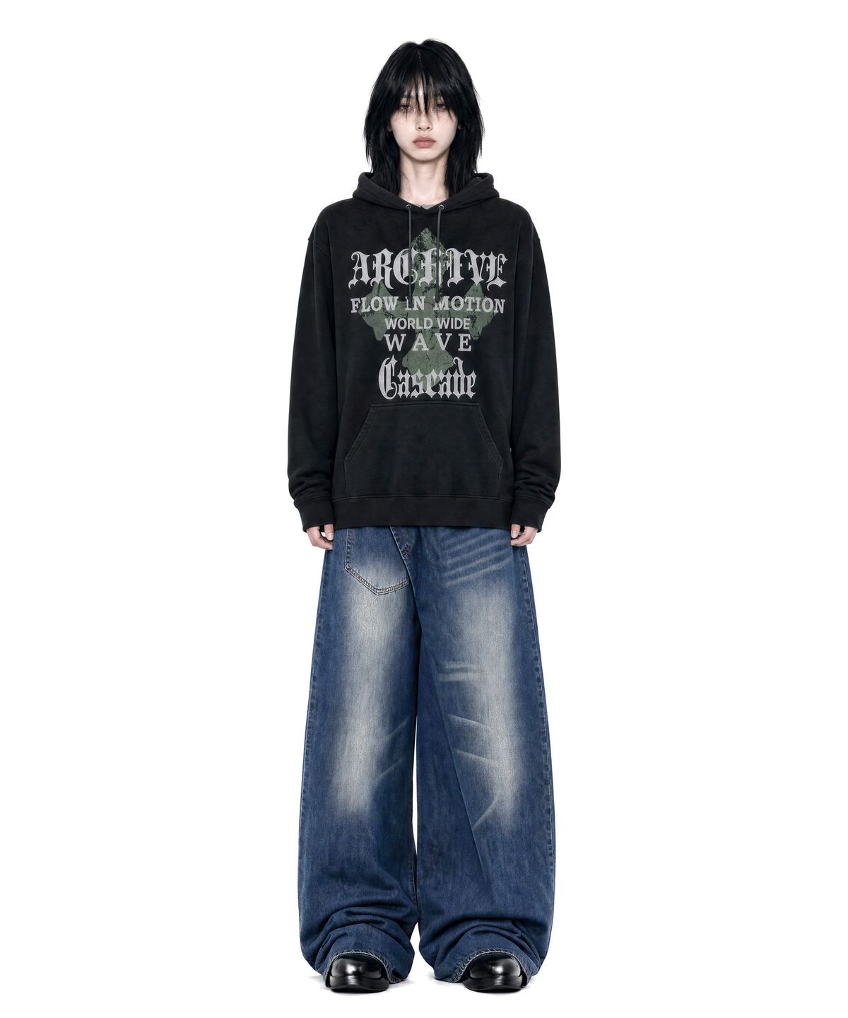 아이돈워너셀(IDWS) Wave Cross Hoodie Black