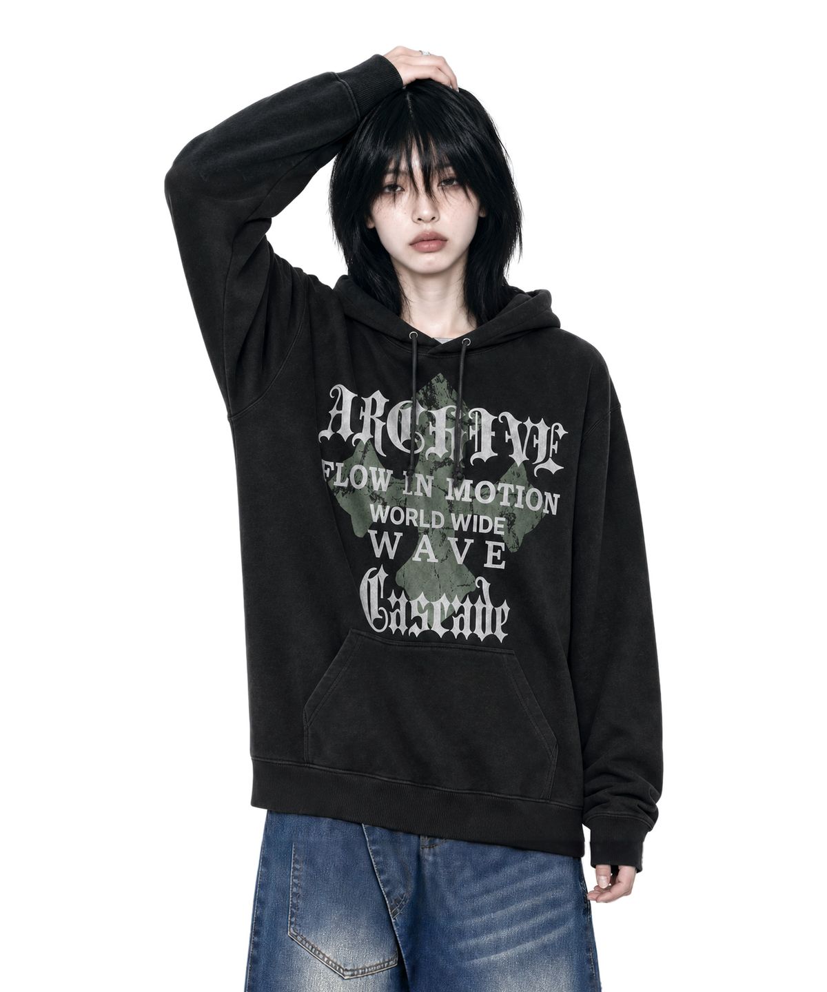 아이돈워너셀(IDWS) Wave Cross Hoodie Black