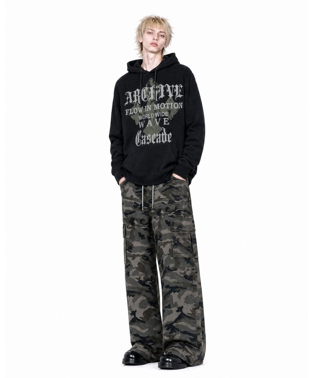 아이돈워너셀(IDWS) Wave Cross Hoodie Black
