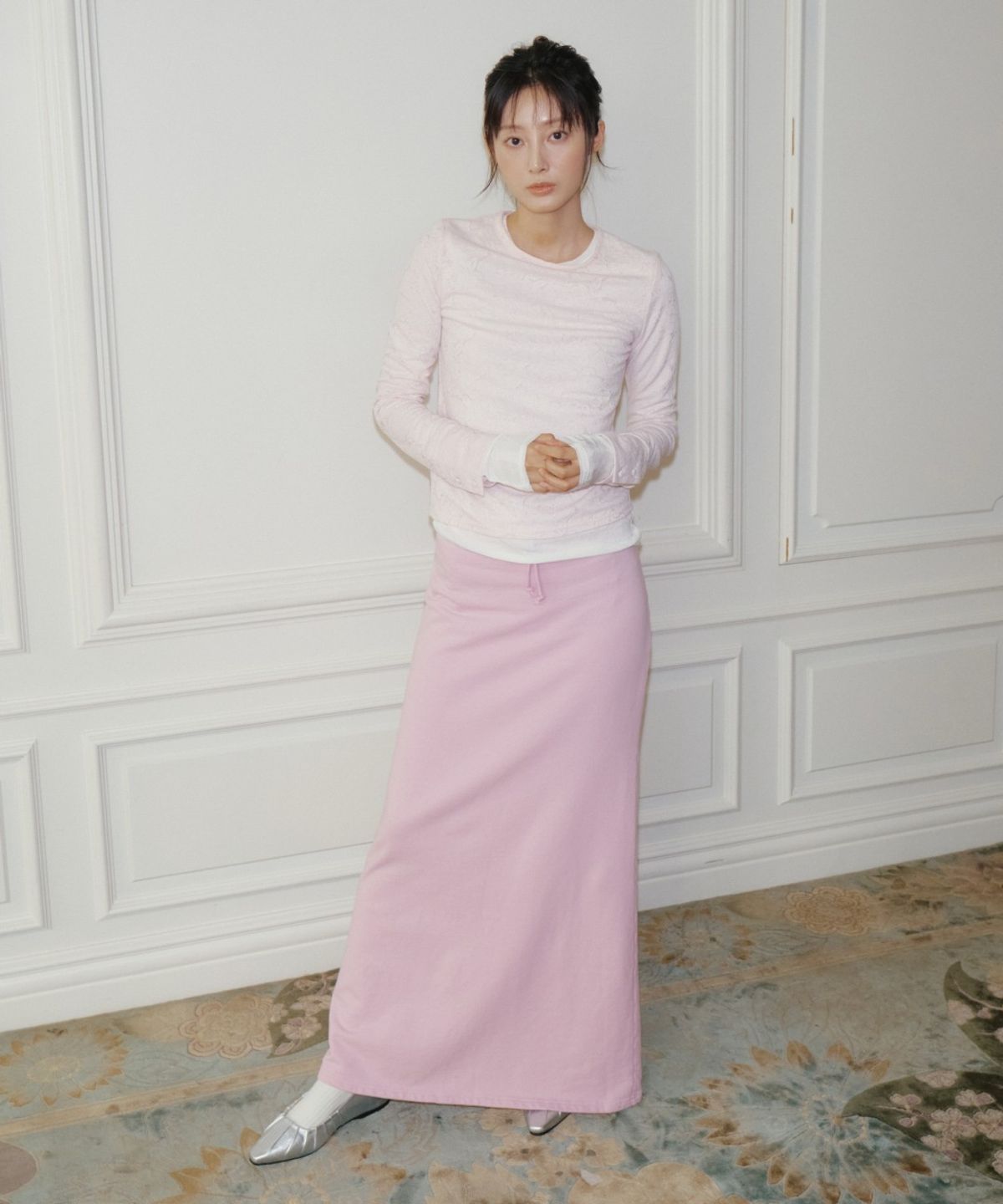 르시스(RESIS) 슬림핏 세미 A라인 롱 스커트 [PINK] / RF3LSK503