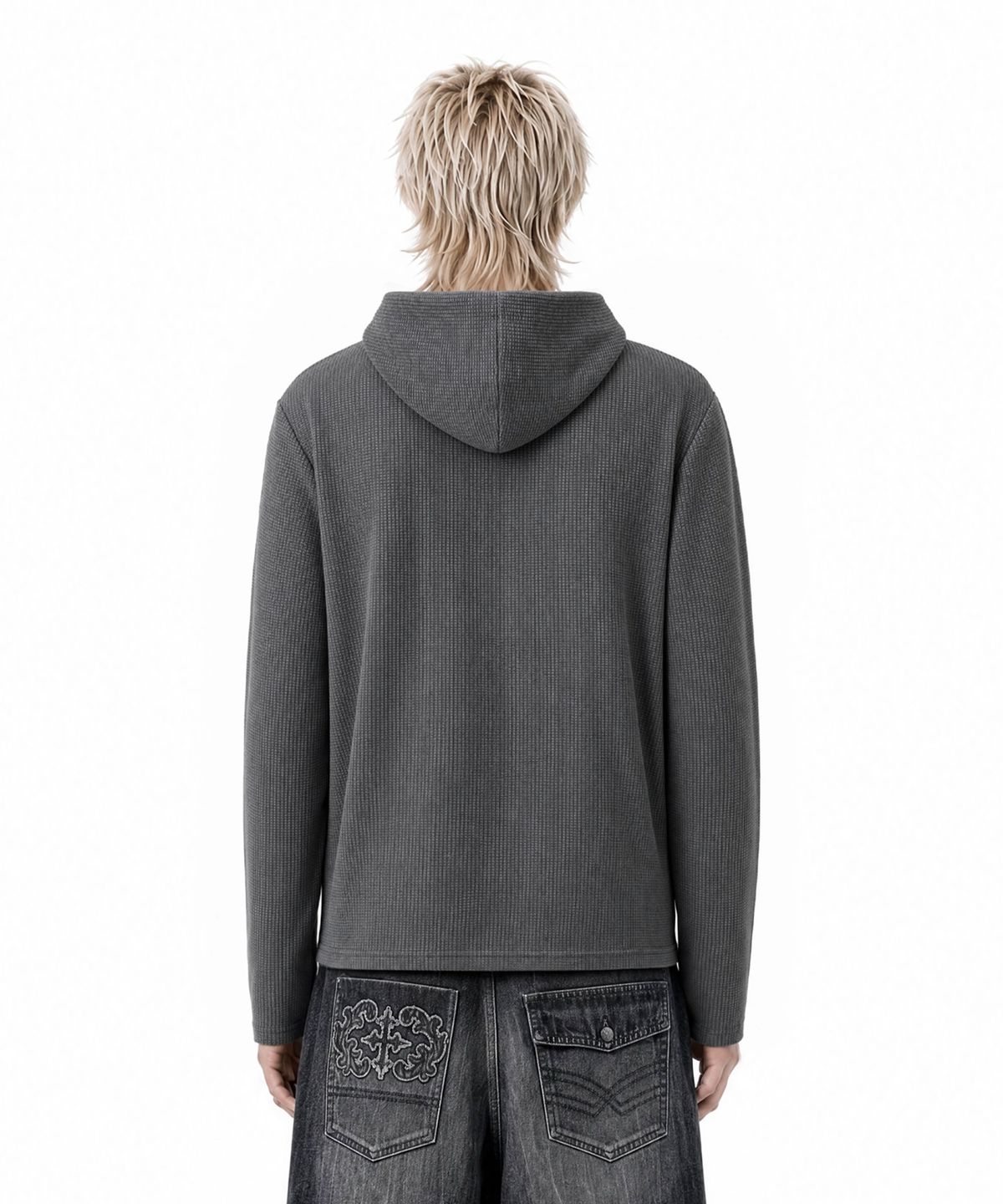 아이돈워너셀(IDWS) Emblem Henley Neck Hoodie Gray