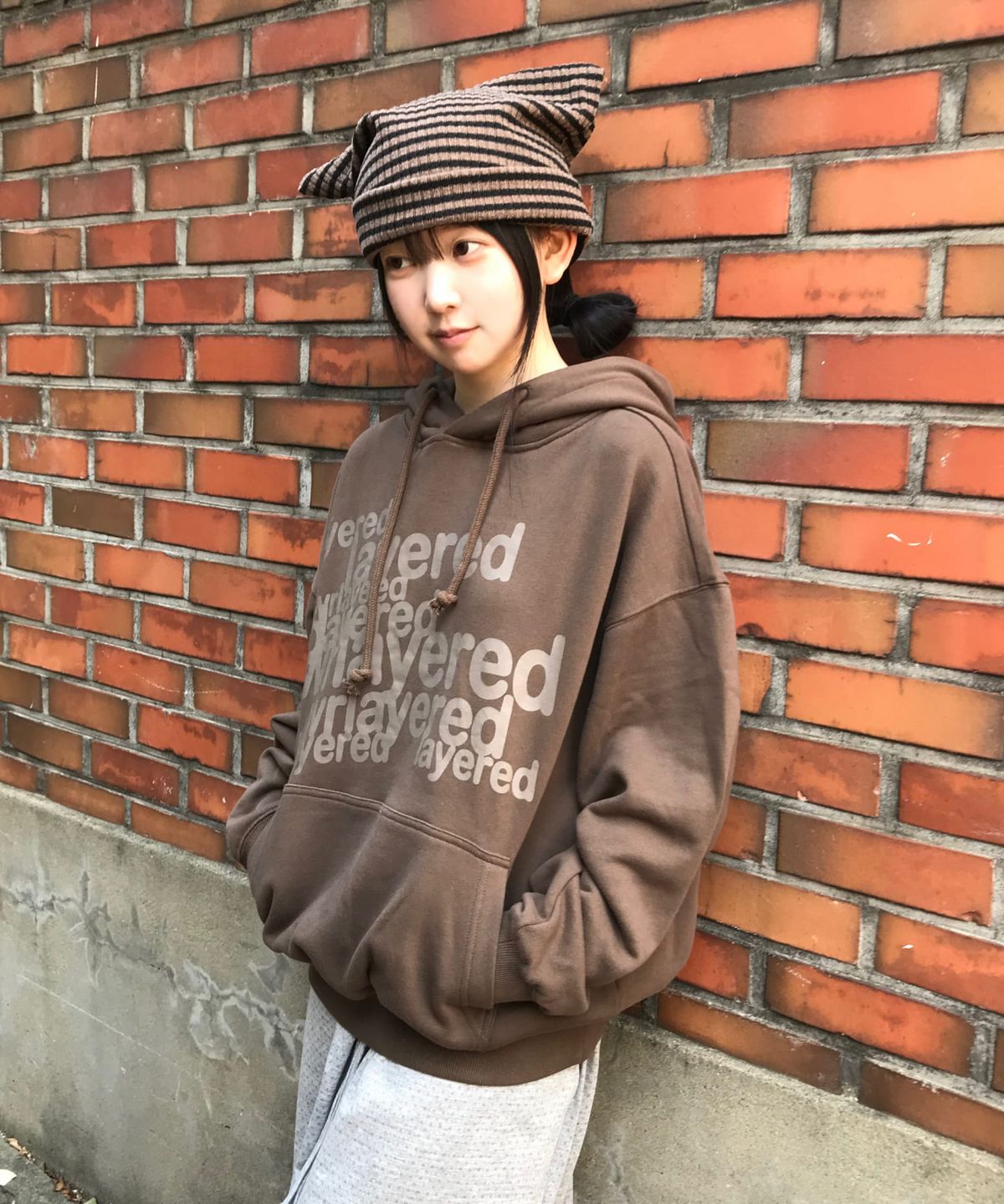 아이돈워너셀(IDWS) Many Layer Hoodie Brown