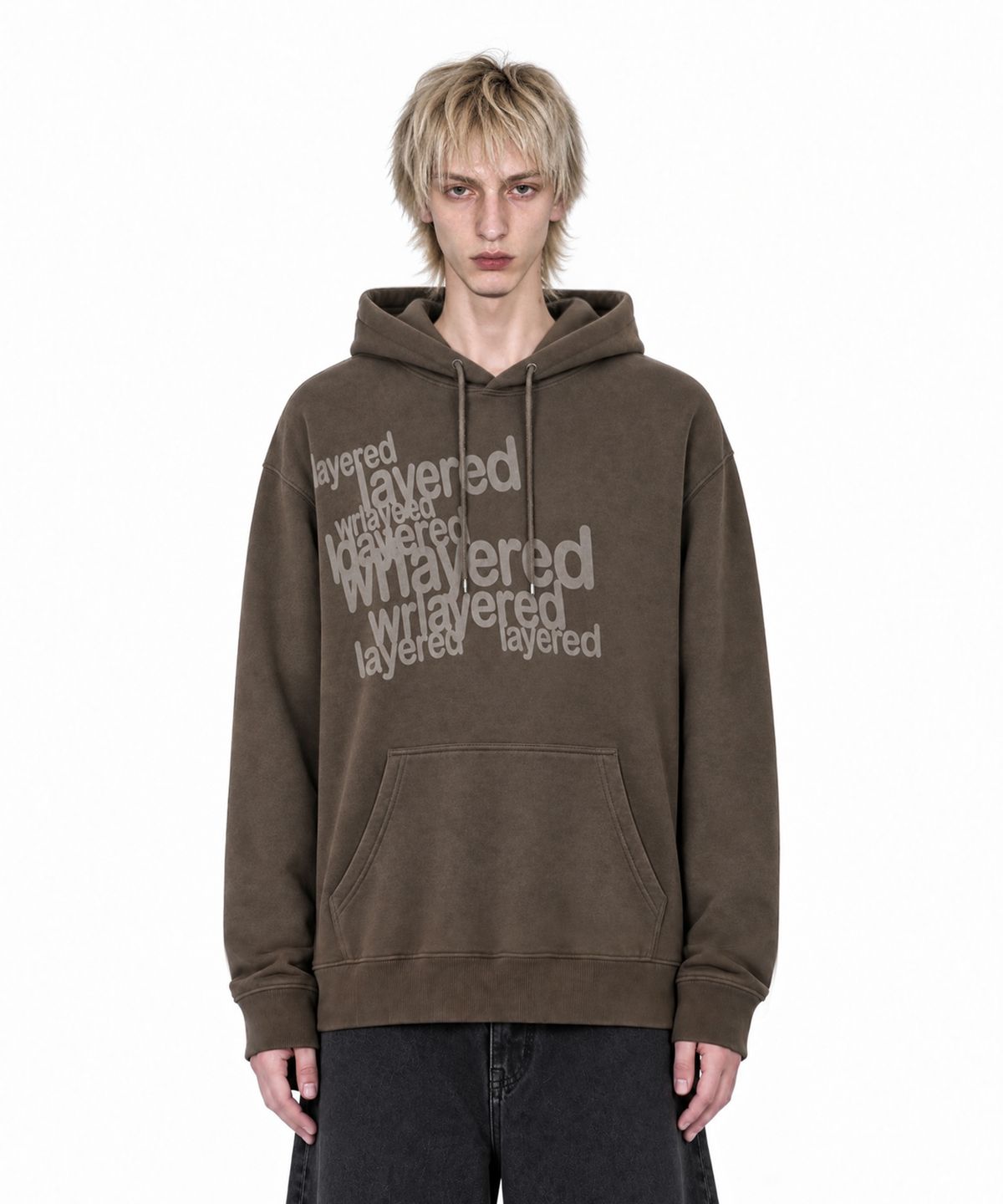 아이돈워너셀(IDWS) Many Layer Hoodie Brown