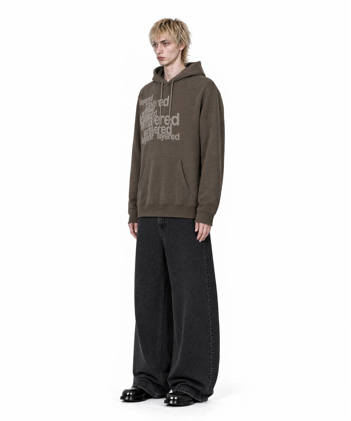 아이돈워너셀(IDWS) Many Layer Hoodie Brown