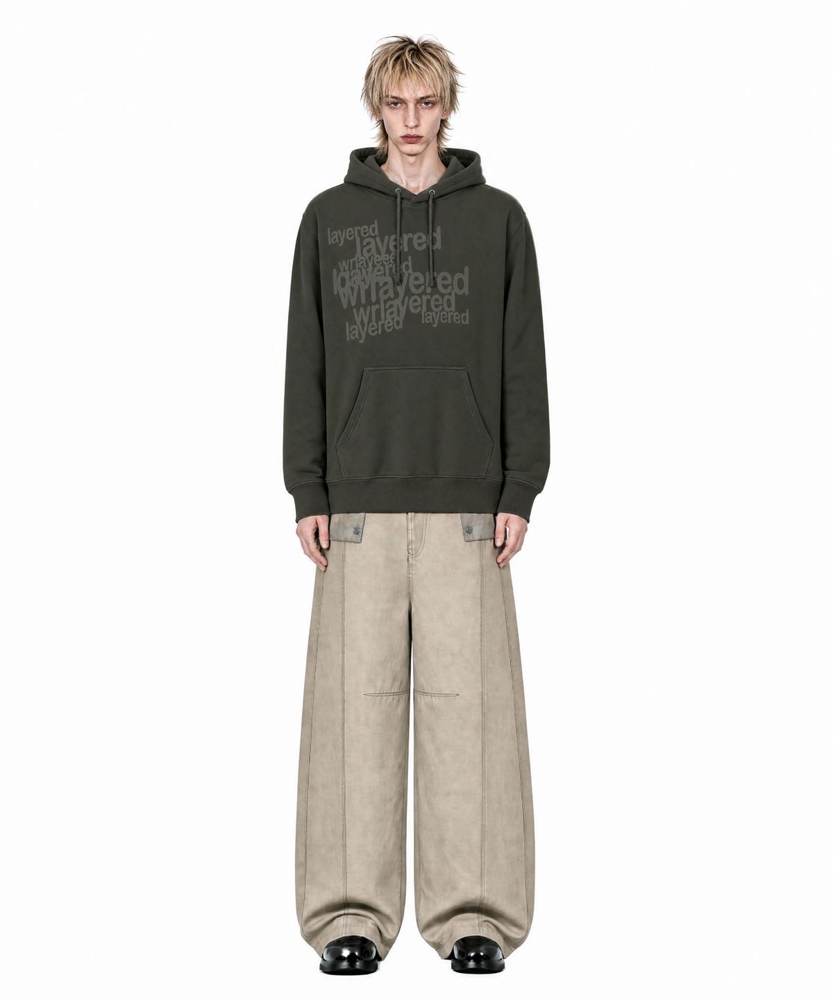 아이돈워너셀(IDWS) Many Layer Hoodie Khaki