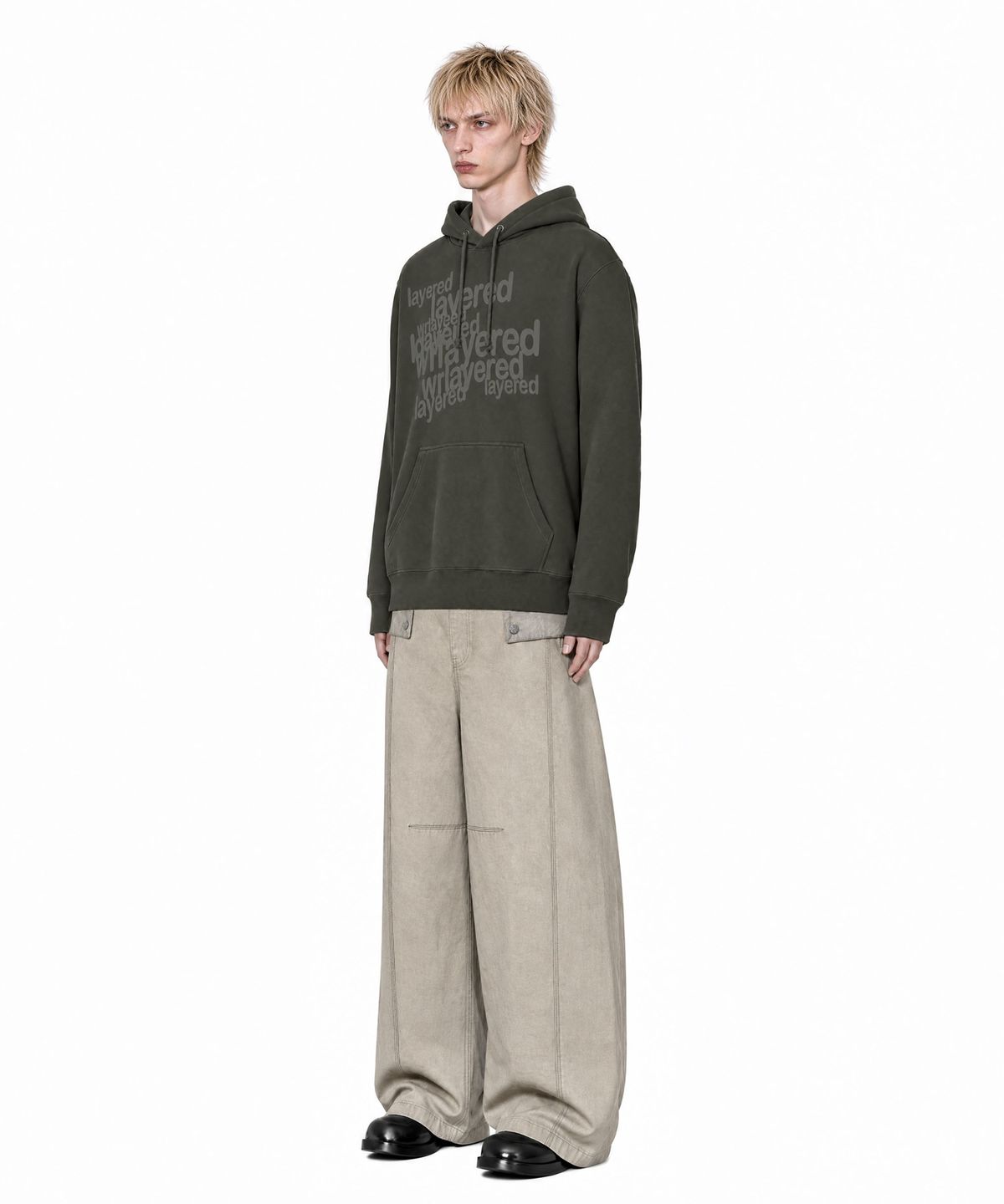 아이돈워너셀(IDWS) Many Layer Hoodie Khaki