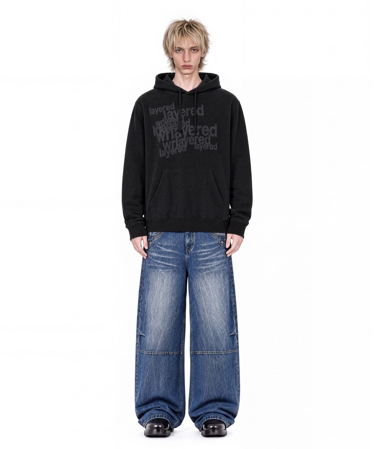아이돈워너셀(IDWS) Many Layer Hoodie Black