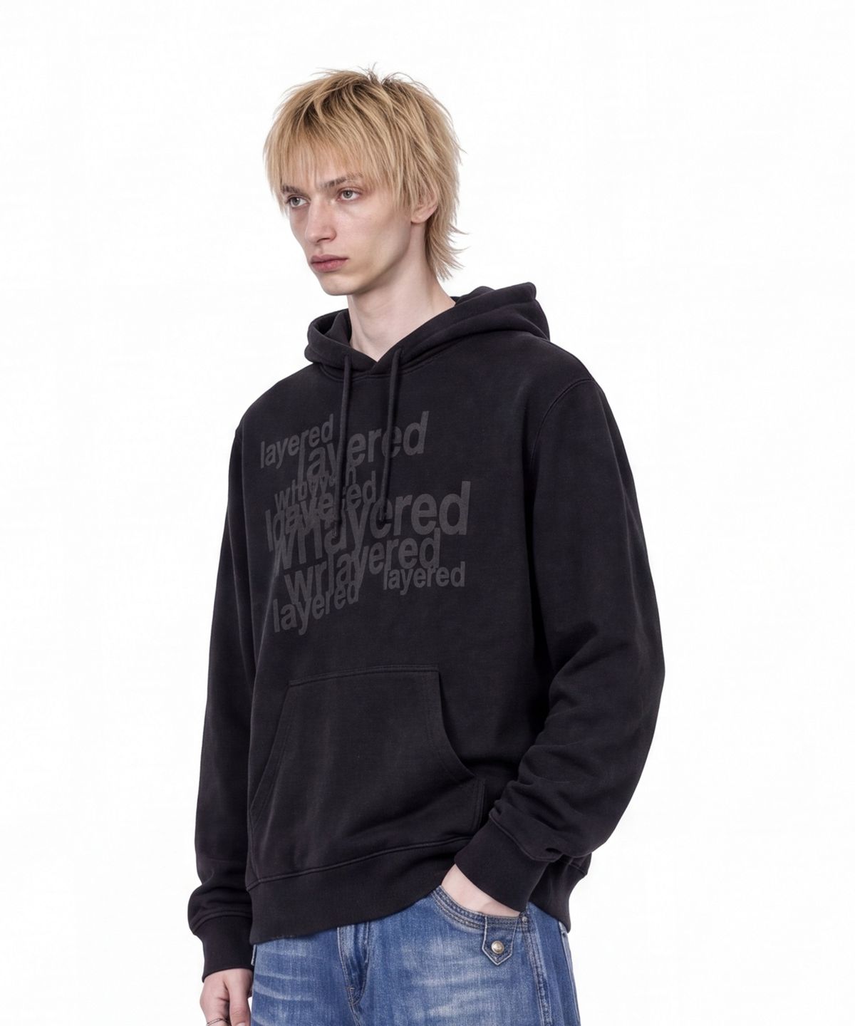 아이돈워너셀(IDWS) Many Layer Hoodie Black