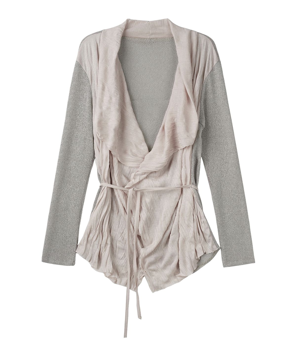 필세(PHILCE) Contrast Wrinkle Wrap Cardigan, Beige