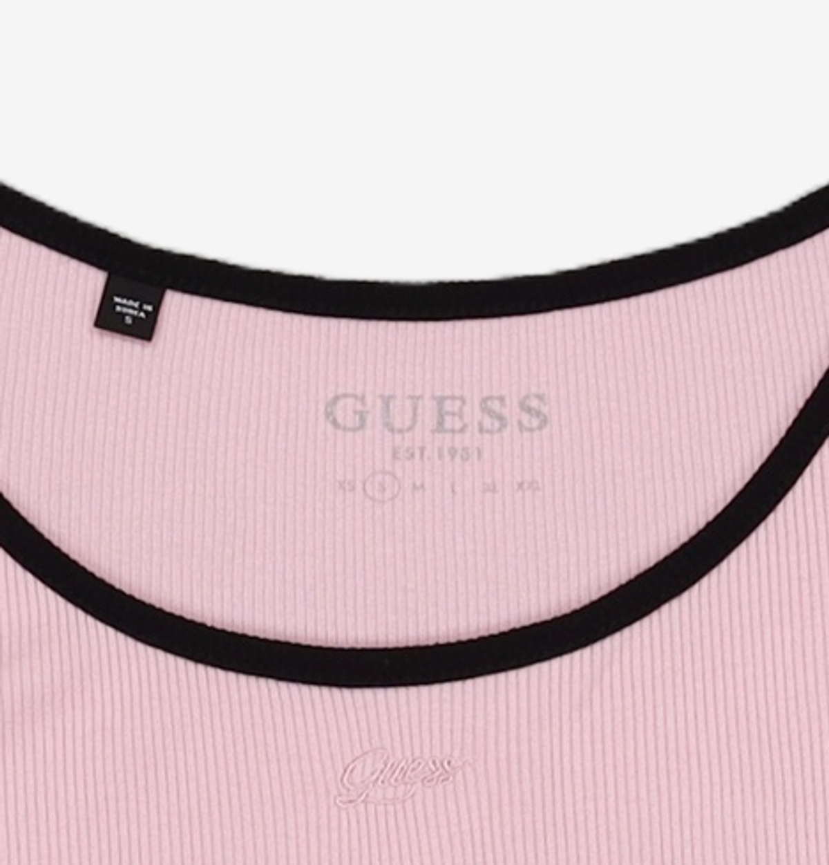 게스(GUESS) 여성 립 배색 크랍 반팔티 S