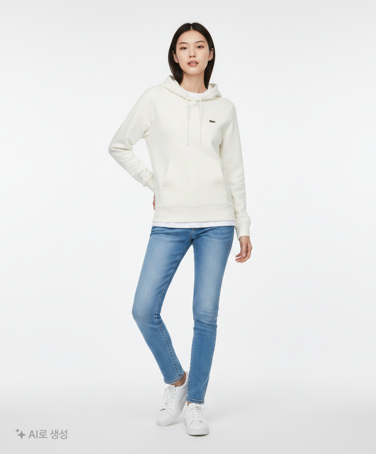라코스테(LACOSTE) 여성 더블페이스 피케 루즈핏 후드 티셔츠 [오프화이트] 34