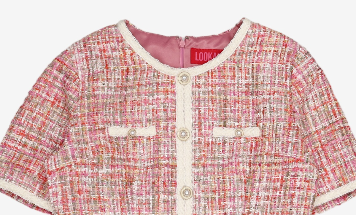 룩캐스트(LOOKAST) PINK TWEED MINI DRESS M