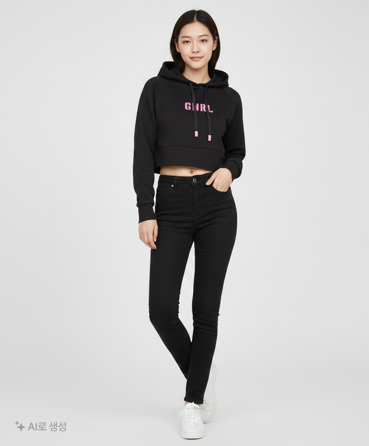제너럴 아이디어(GENERAL IDEA) GNRL 크롭 후드 티셔츠 [BLACK] / SBC1L01041 FREE
