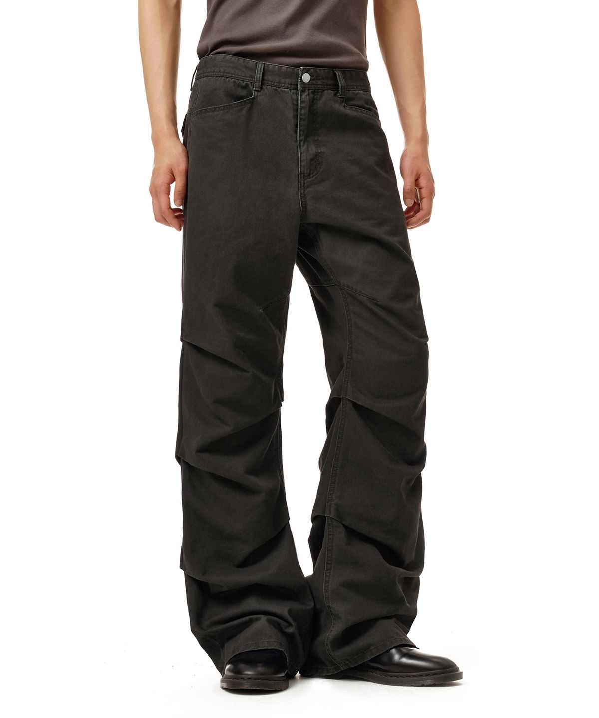 데케트(DECET) Loose Flared Shirring Pants DCPT075Charcoal