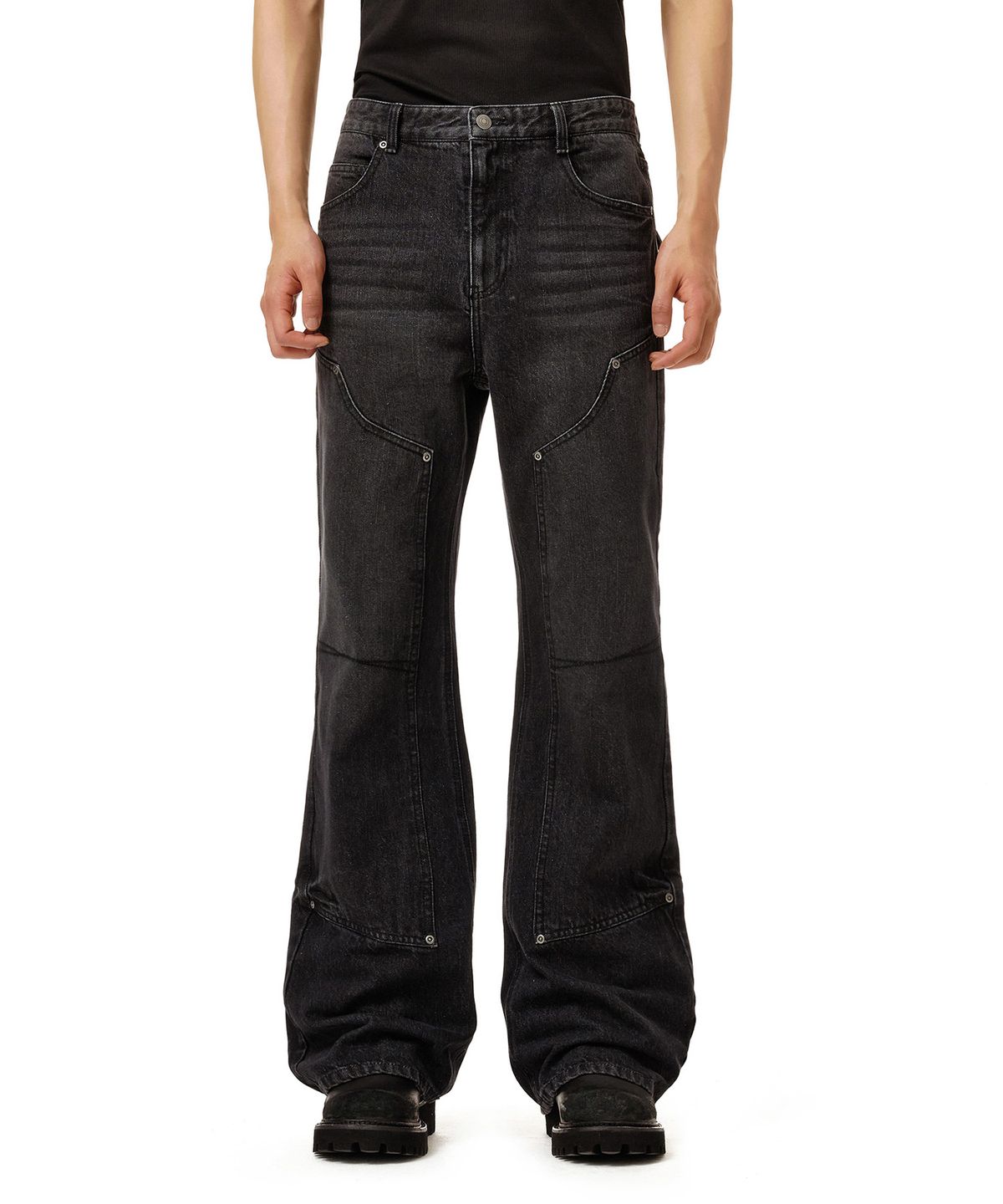 데케트(DECET) Loose Flared Double Knee Pants DCPT078Black