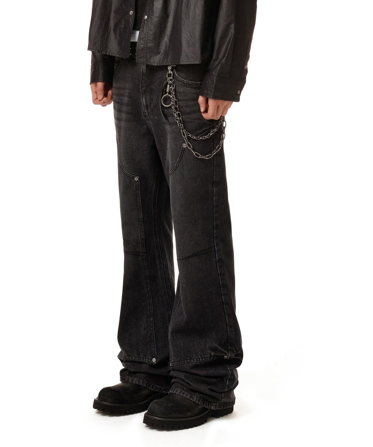 데케트(DECET) Loose Flared Double Knee Pants DCPT078Black