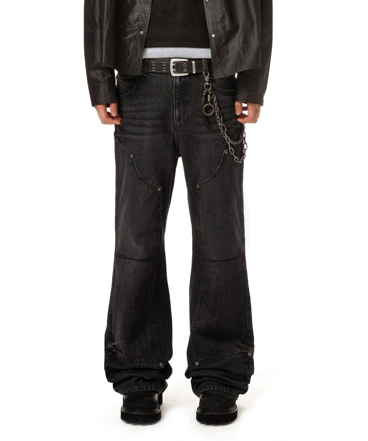 데케트(DECET) Loose Flared Double Knee Pants DCPT078Black