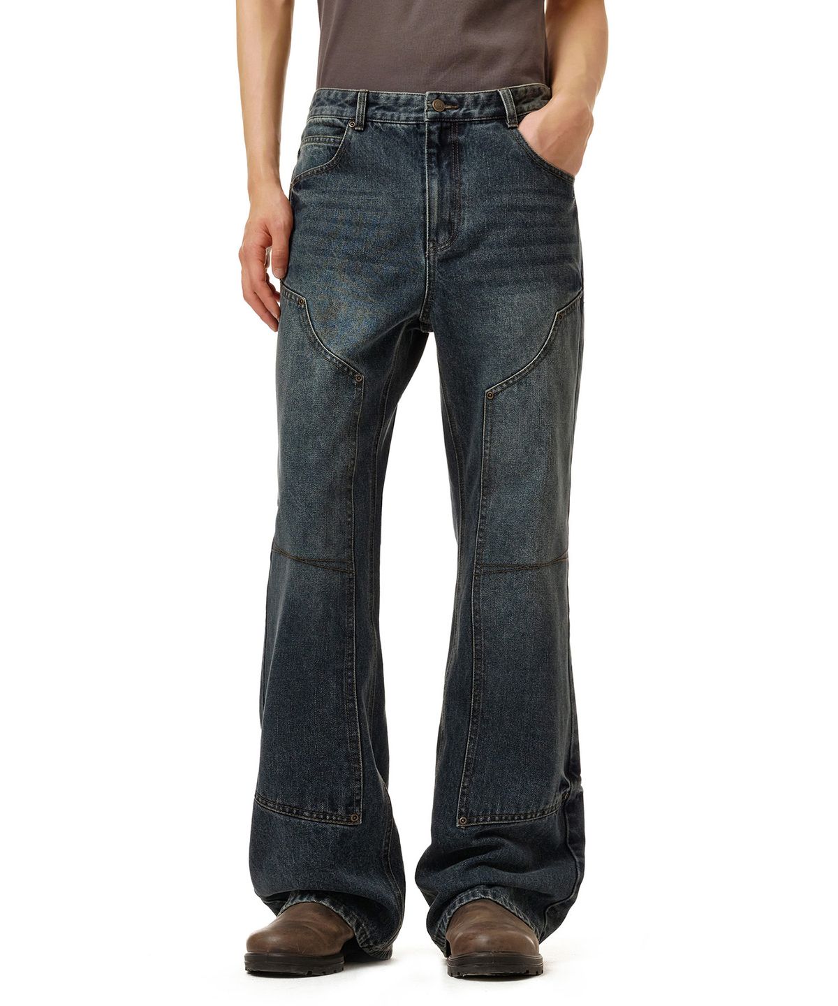 데케트(DECET) Loose Flared Double Knee Pants DCPT078DBlue