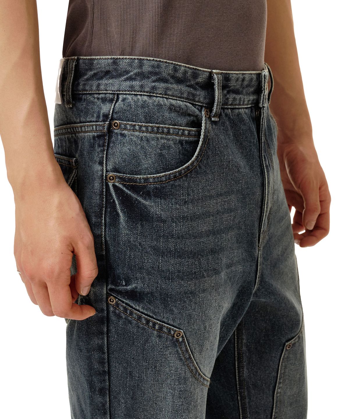 데케트(DECET) Loose Flared Double Knee Pants DCPT078DBlue