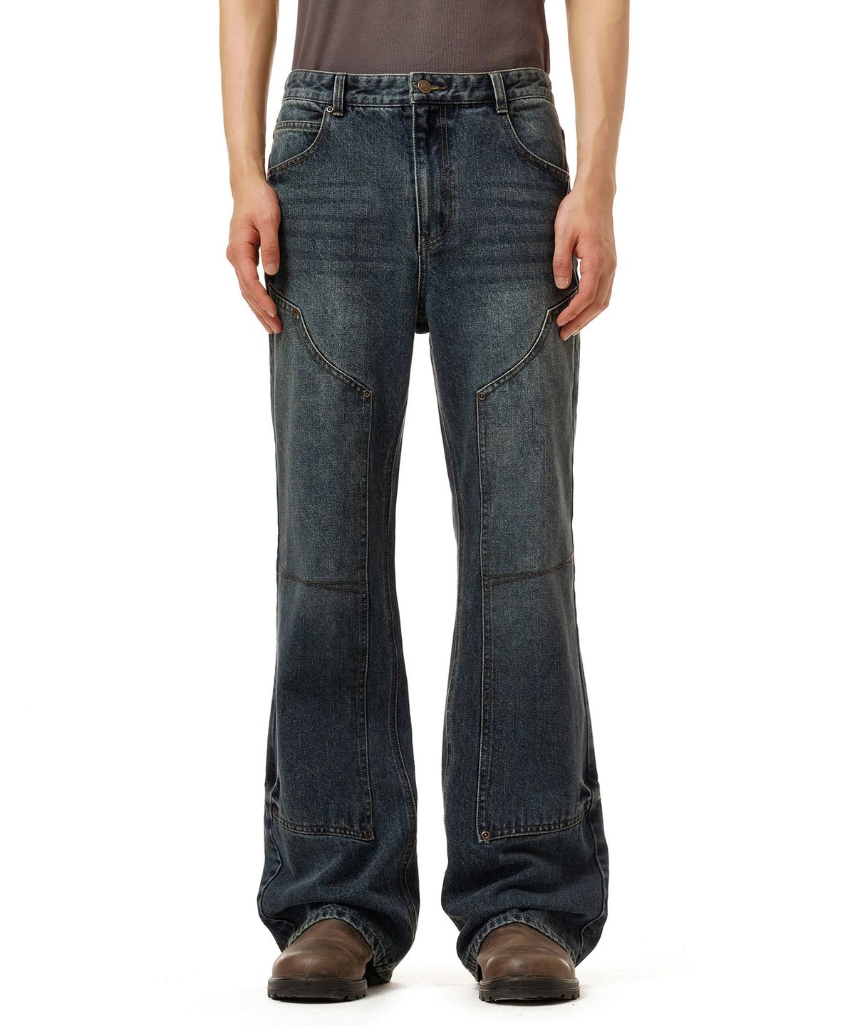 데케트(DECET) Loose Flared Double Knee Pants DCPT078DBlue
