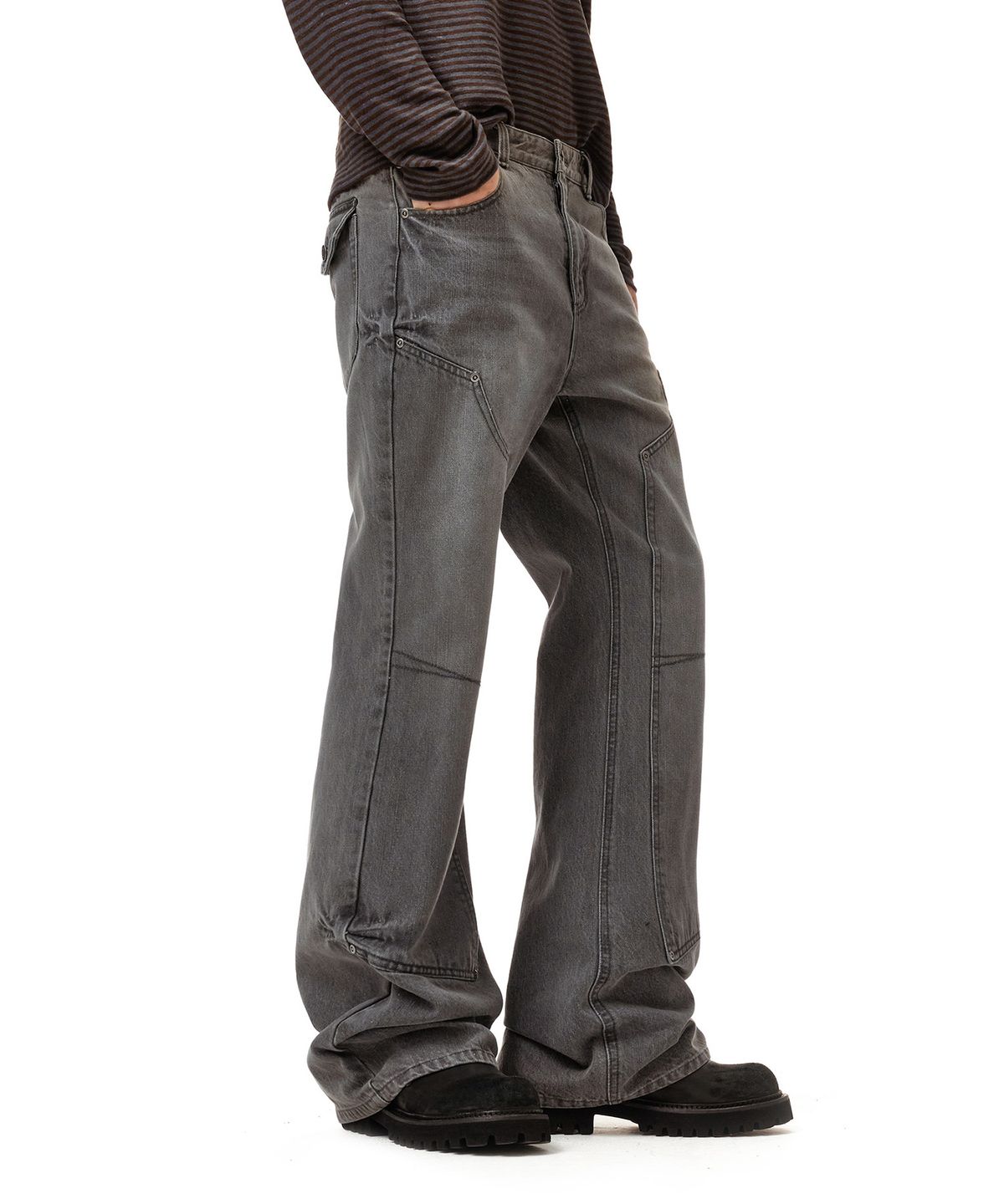 데케트(DECET) Loose Flared Double Knee Pants DCPT078Gray