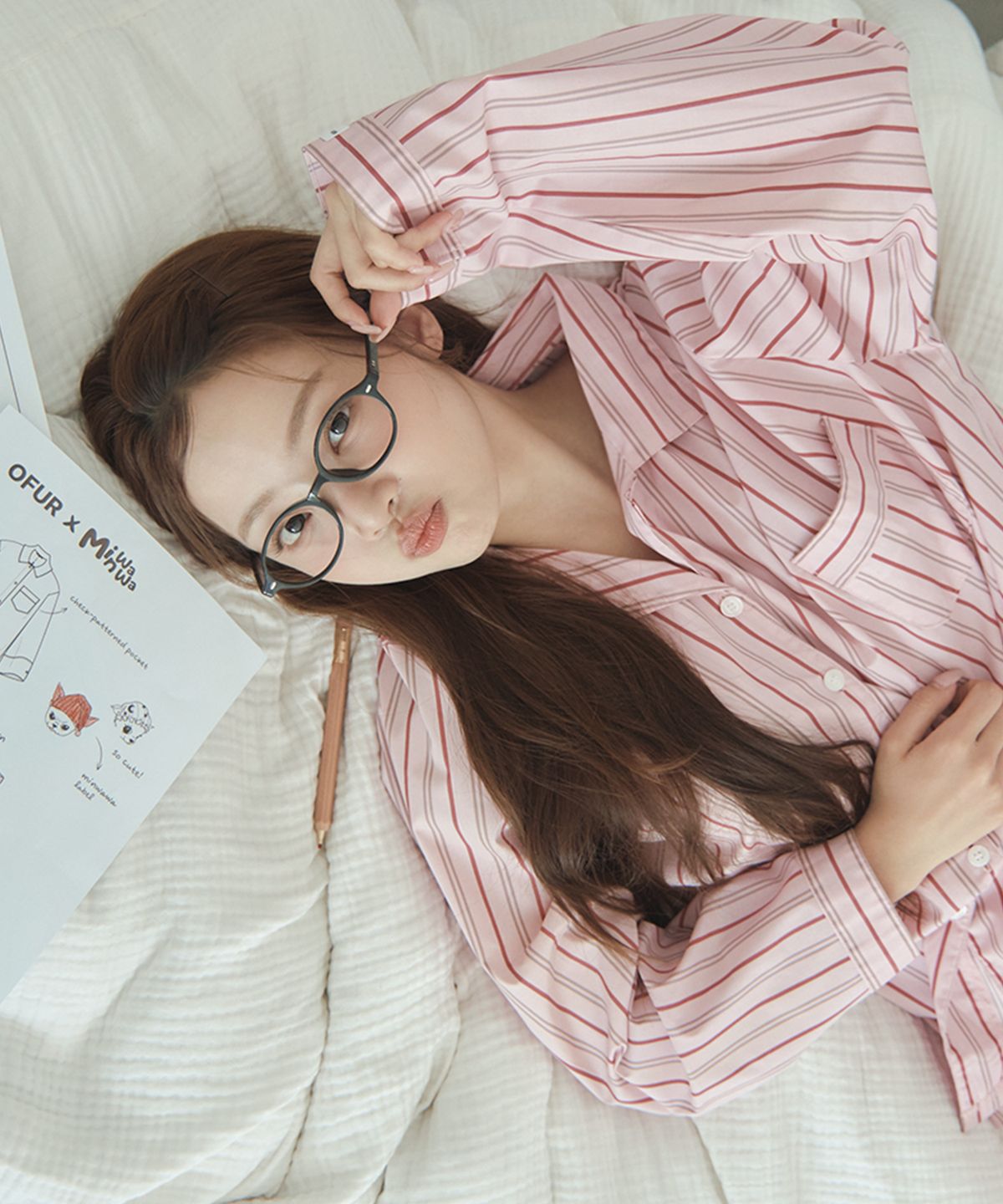 오프아워(OFFHOUR) 페일 로즈 긴팔 잠옷 세트