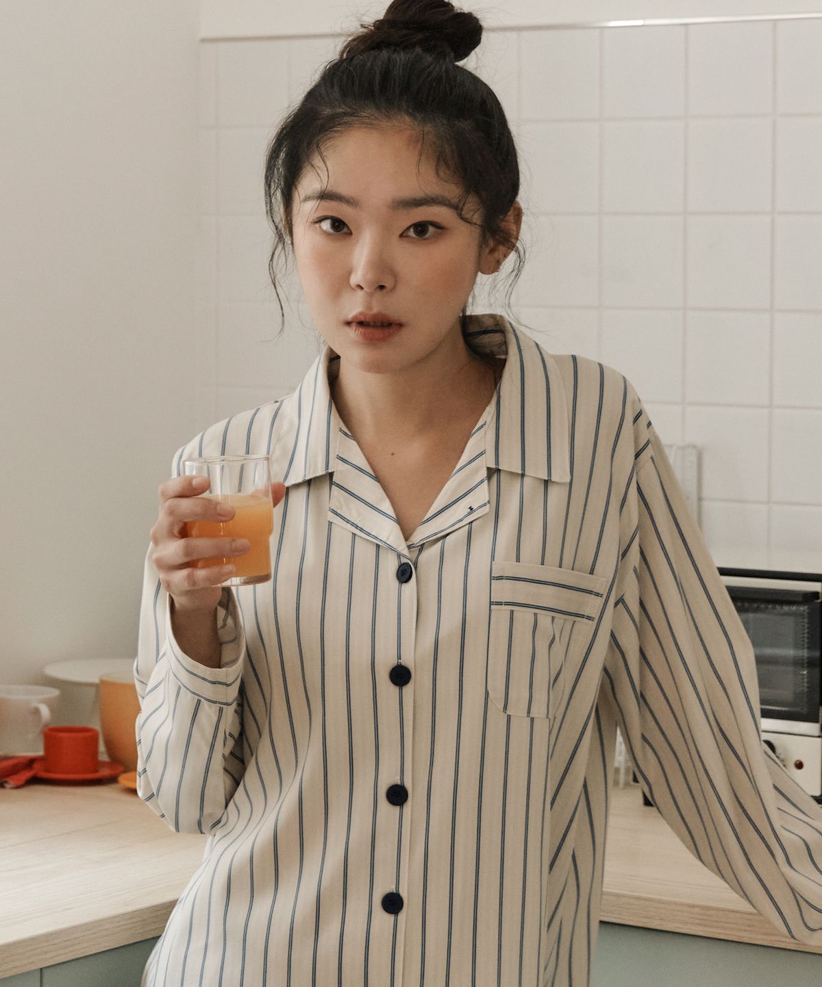 오프아워(OFFHOUR) [2SET] 오트샌디 긴팔 잠옷 세트