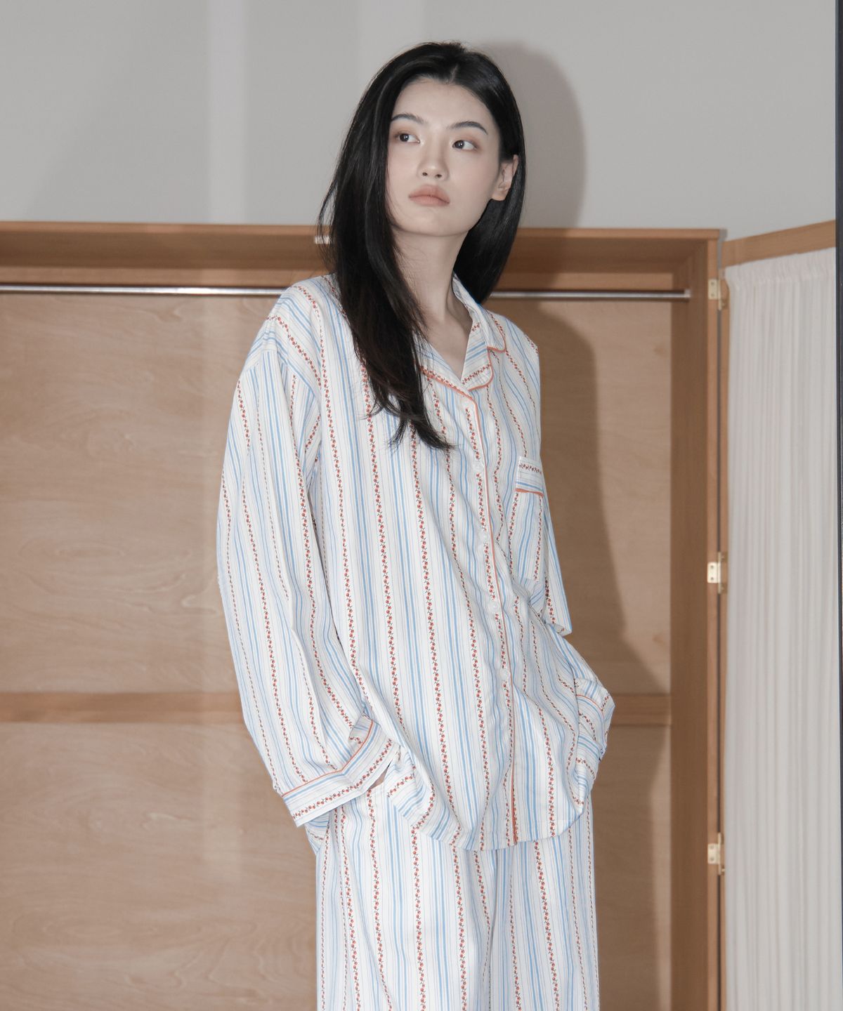 오프아워 오브제(OFFHOUR OBJET) [2SET] 폴린느 히솝 모달 긴팔 잠옷 세트
