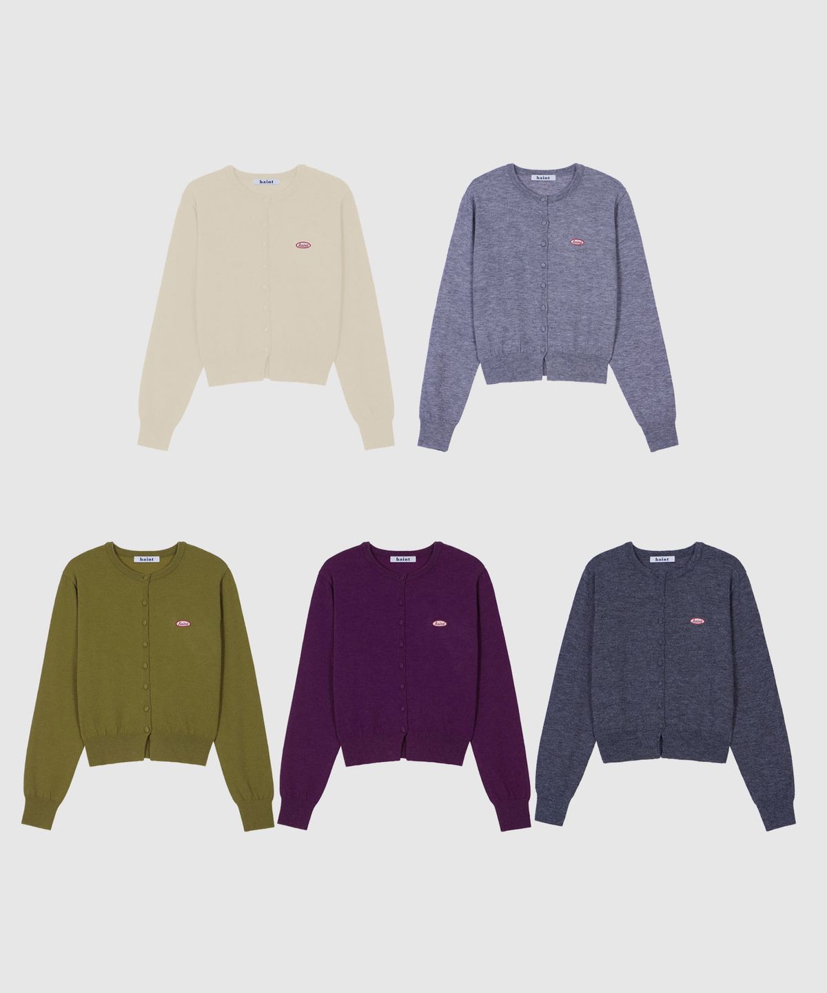 헤인트(HAINT) AUVET ROUND NECK CARDIGAN 5COL_IVORYOLIVE GREENGRAYPURPLECHARCOAL