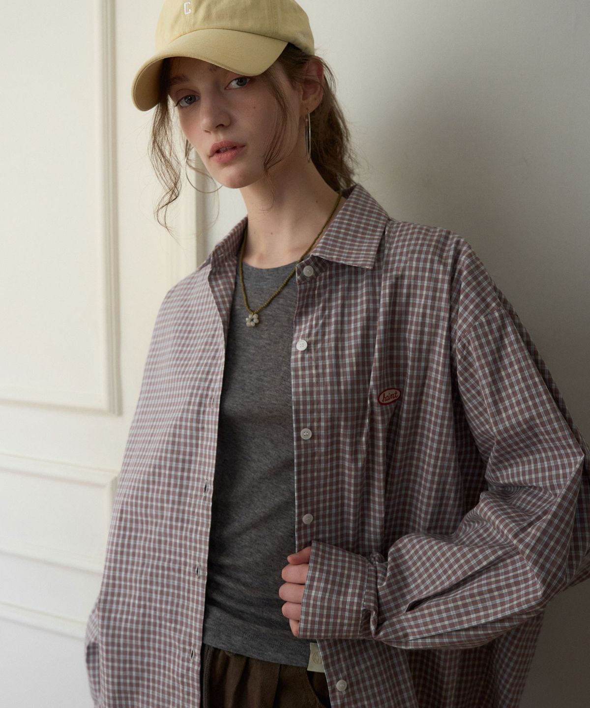 헤인트(HAINT) ARO VINTAGE CHECK OVERSIZED SHIRT 3COL_BEIGE