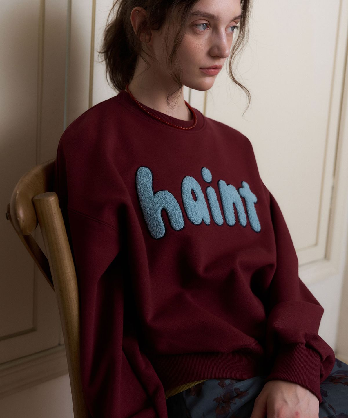 헤인트(HAINT) HAINT BOUCLE LOGO SWEATSHIRT 2COL_BURGUNDY
