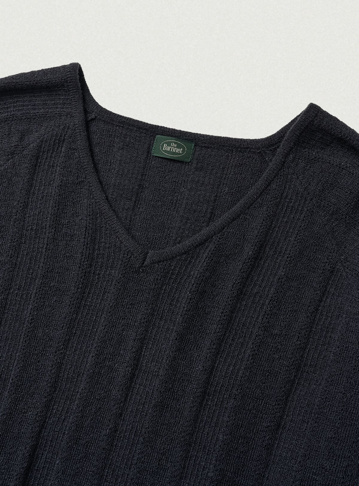 더바넷(THEBARNNET) Veil Mohair Pointelle V-neck Knit_Charcoal