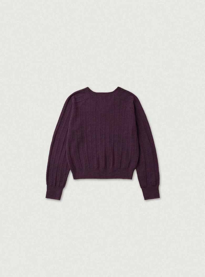 Veil Mohair Pointelle V-neck Knit_Deep Purple