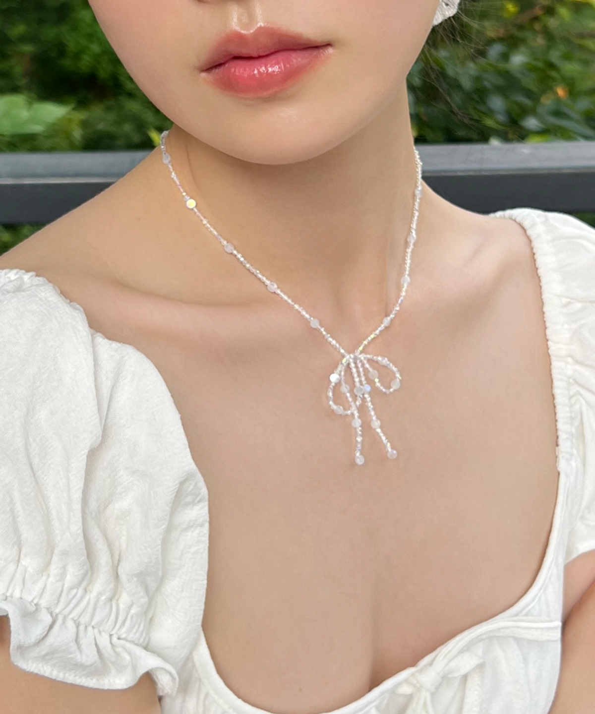 판타스틱 플래닛(FANTASTIC PLANET) ribbon beads necklace (WHITE)