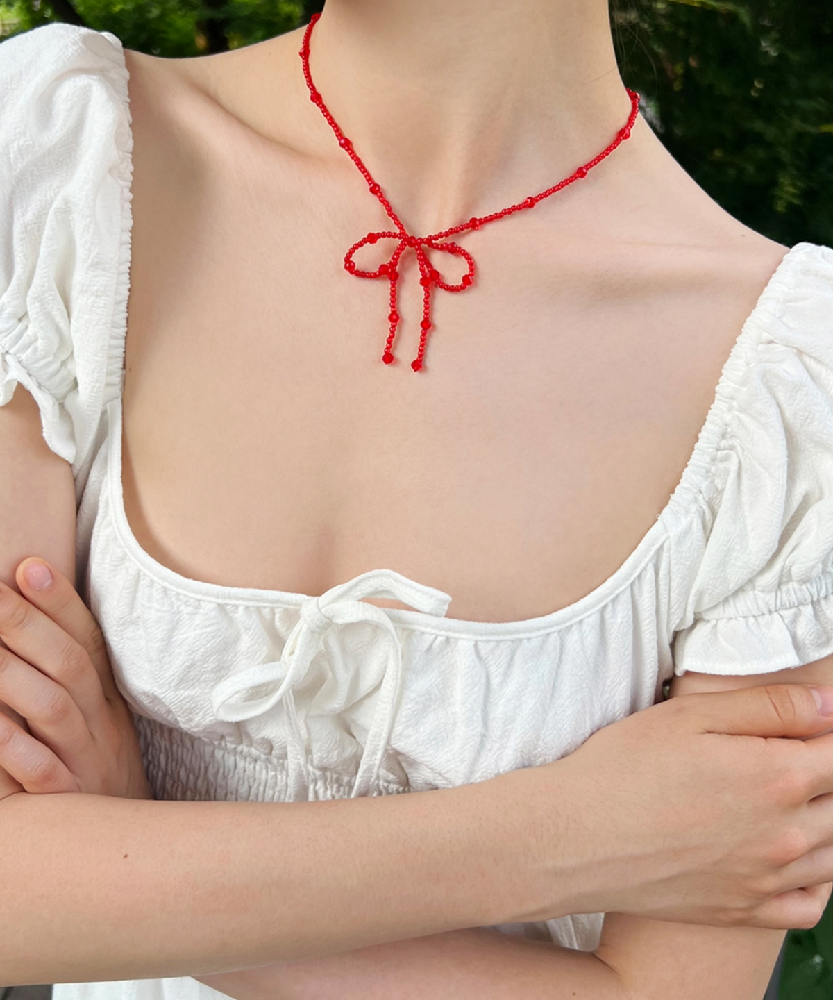 판타스틱 플래닛(FANTASTIC PLANET) ribbon beads necklace (RED)