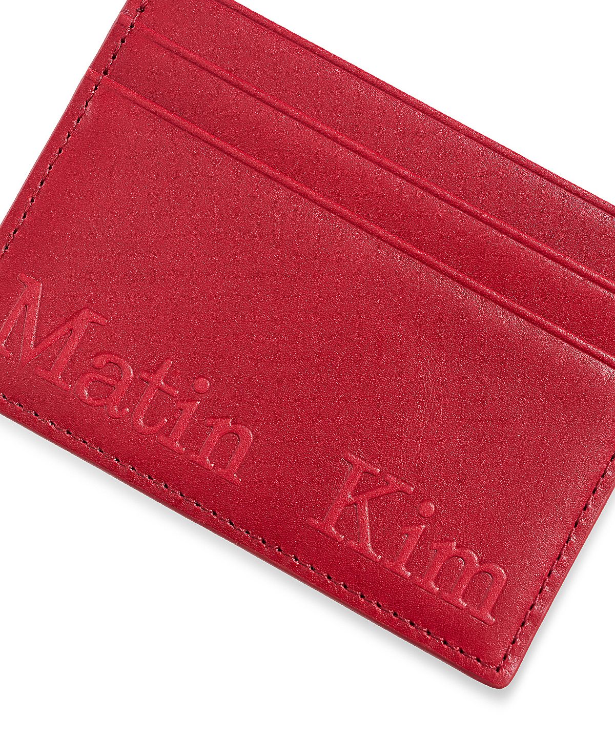마뗑킴(MATIN KIM) EMBOSSED LOGO CARD WALLET IN RED