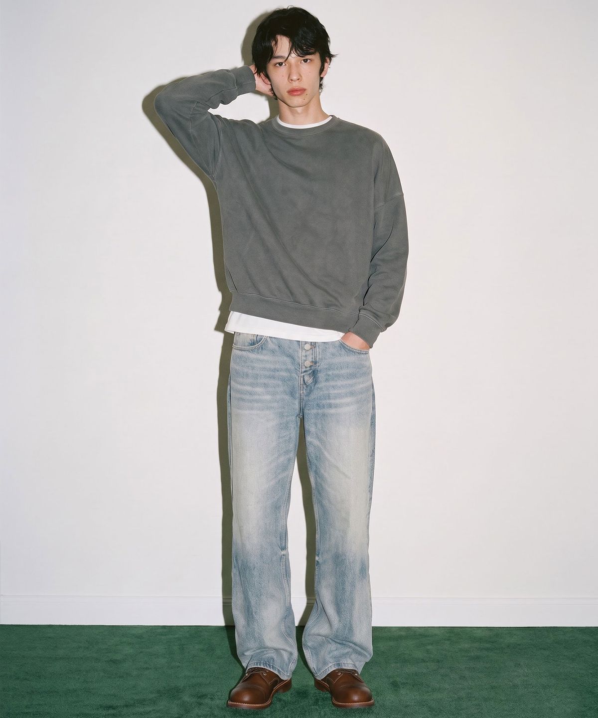 디더블유에스이(DWSE) 샌드 페이디드 와이드 데님 팬츠(블루)